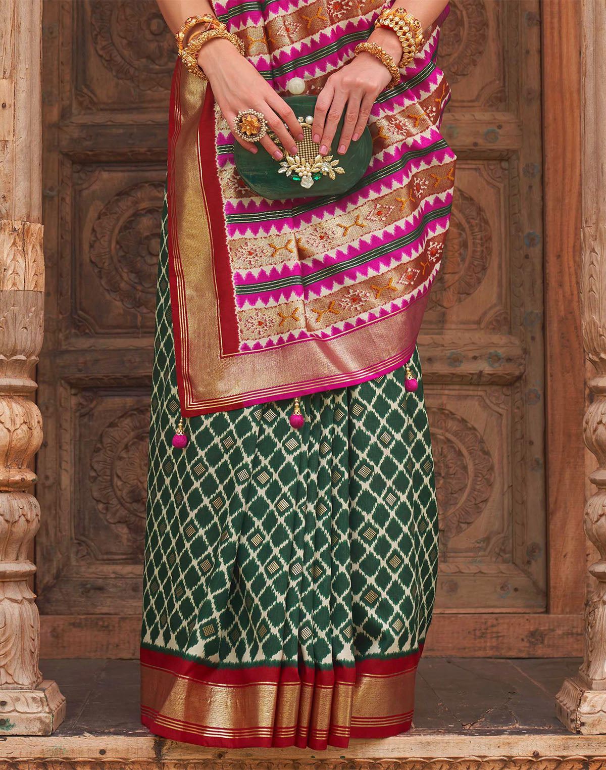 Orange Coloured Dola Silk Saree with work Blouse