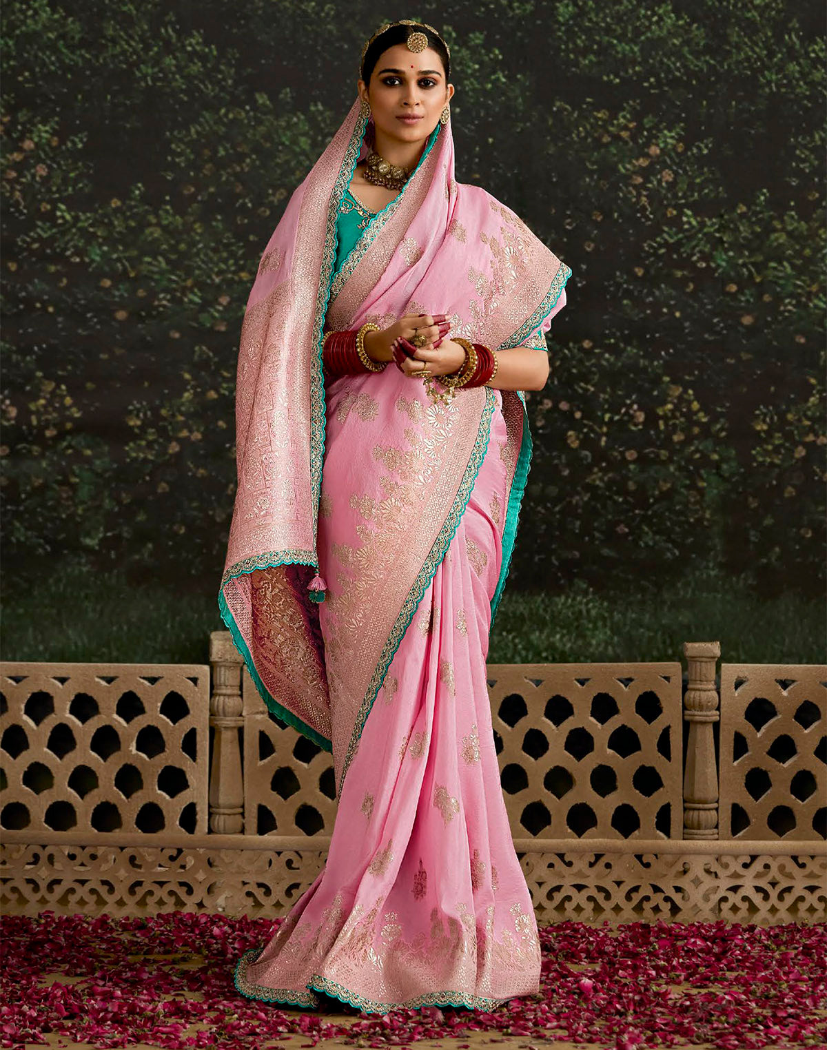 Classic Light Pink Lace Border Dola Silk Saree with Embroidery work Blouse