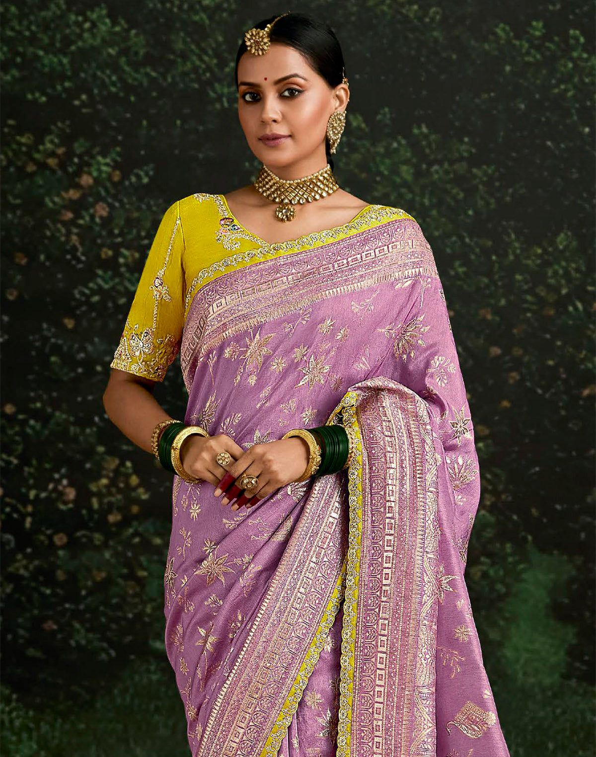 Light Purple Fancy Lace Border Dola Silk Saree with Contrast work Blouse