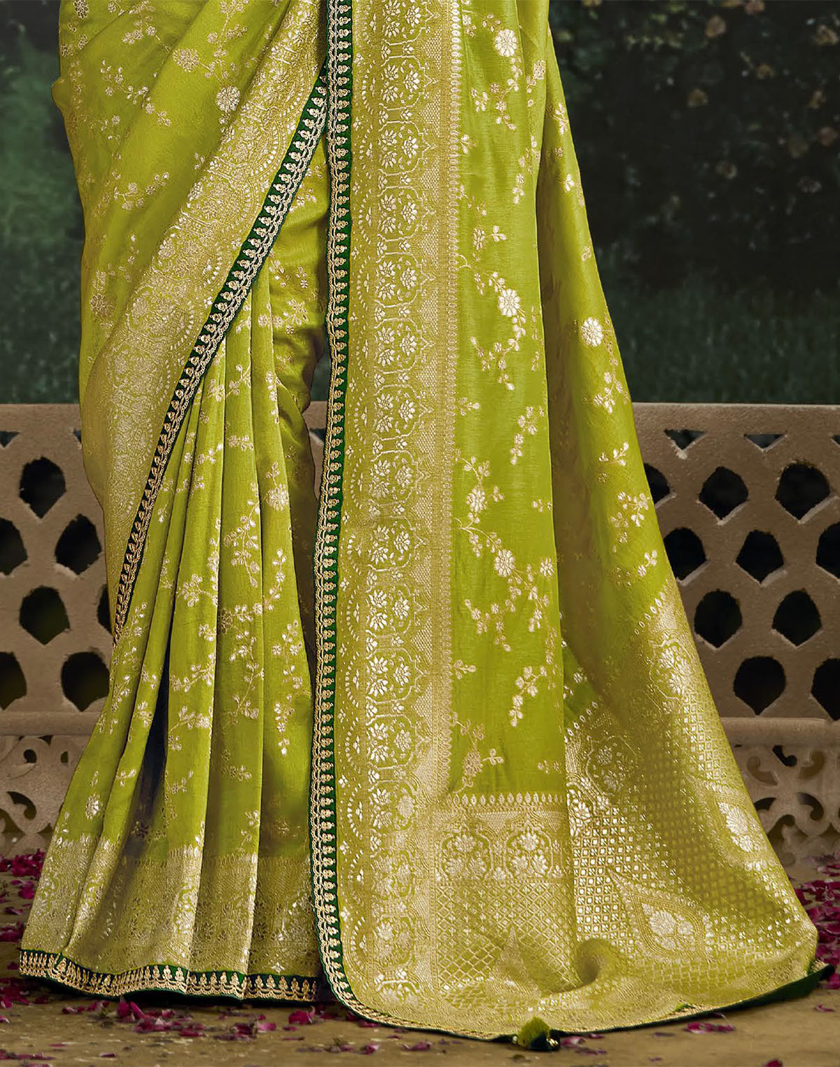 Parrot Green Dola Silk Designer Saree with Embroidery work Blouse