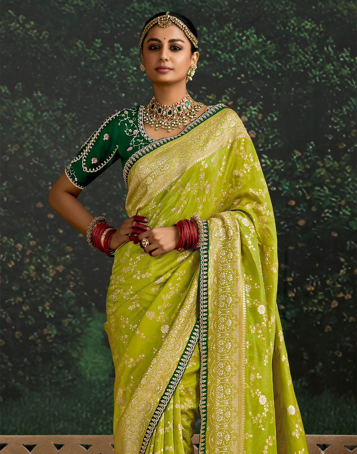 Parrot Green Dola Silk Designer Saree with Embroidery work Blouse