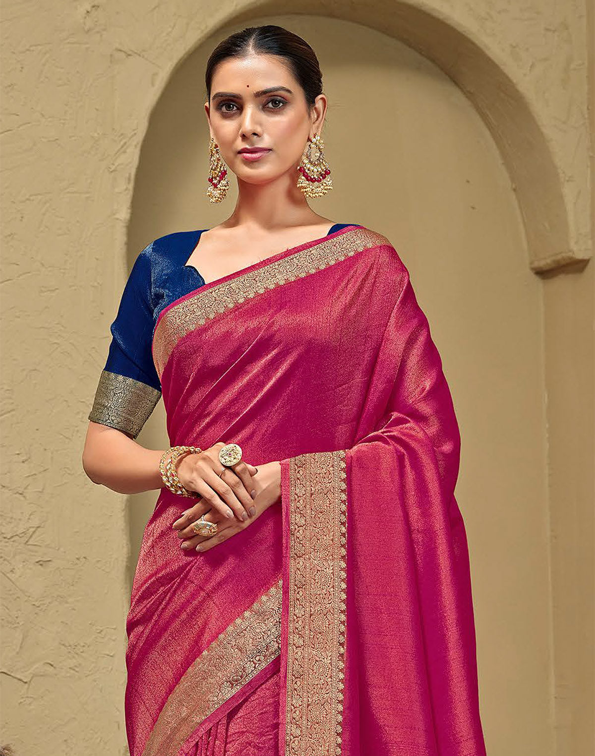 Pink Coloured Plain Raw Silk Saree