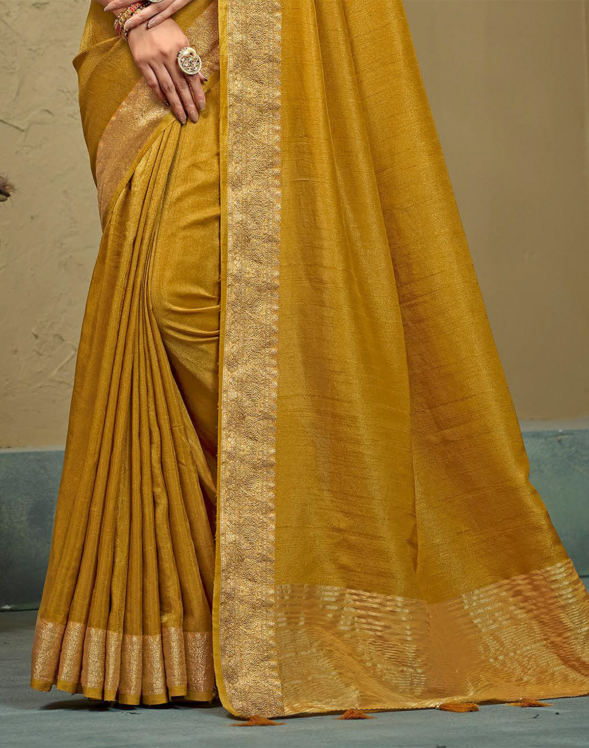 Light Mustard Raw Silk Plain Saree