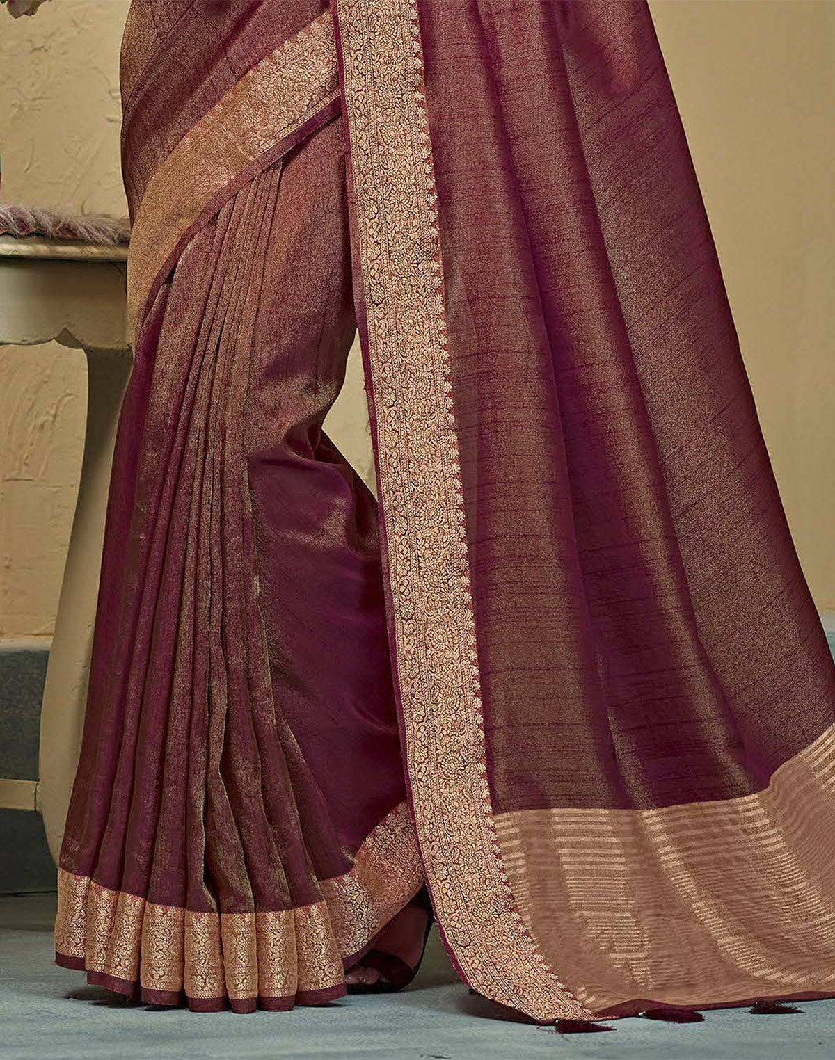 Maroon Raw Silk Saree with Tussels