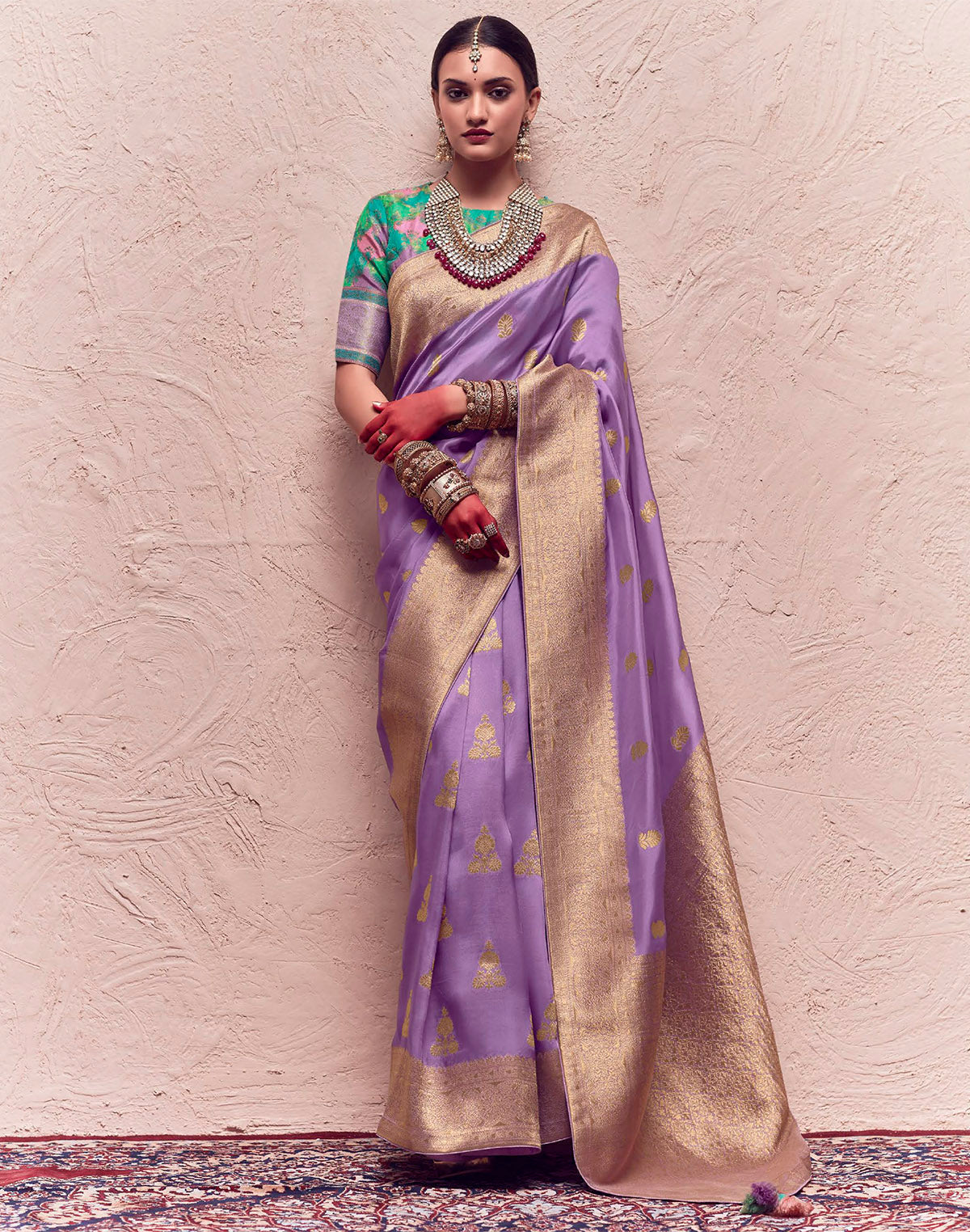 Lilac Purple Banarasi Crepe Dola Silk Saree with Designer Blouse