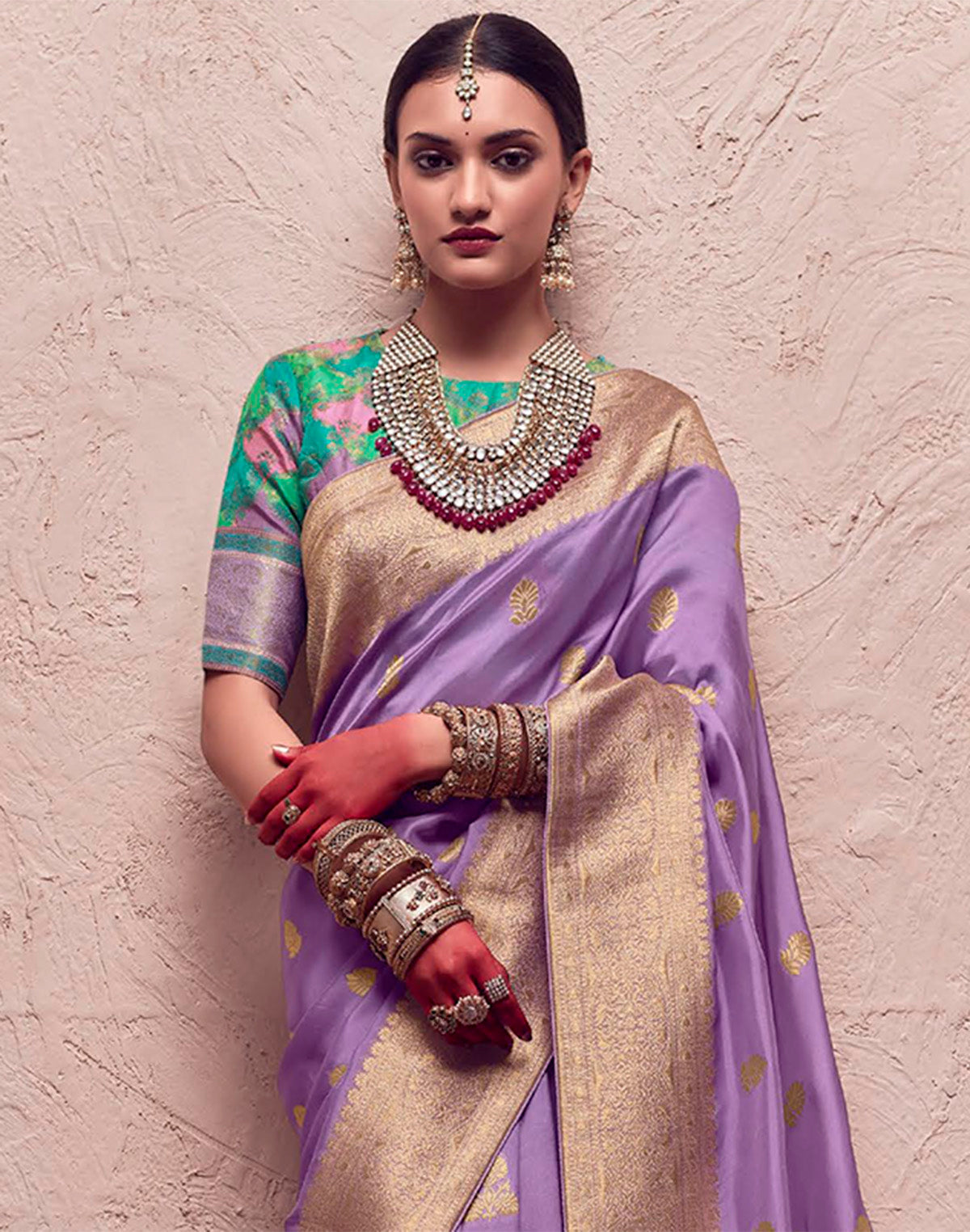 Lilac Purple Banarasi Crepe Dola Silk Saree with Designer Blouse