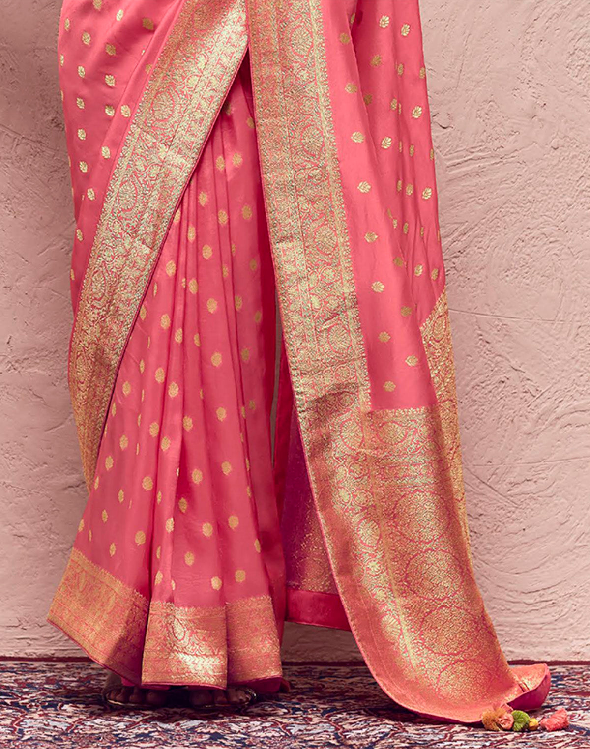 Peach Banarasi Crepe Dola Silk Saree with Designer Blouse