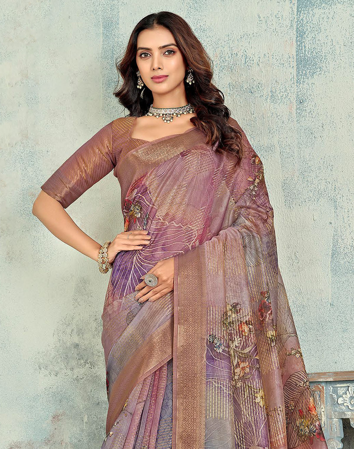 Traditional Light Pink Coloured Tissue Saree