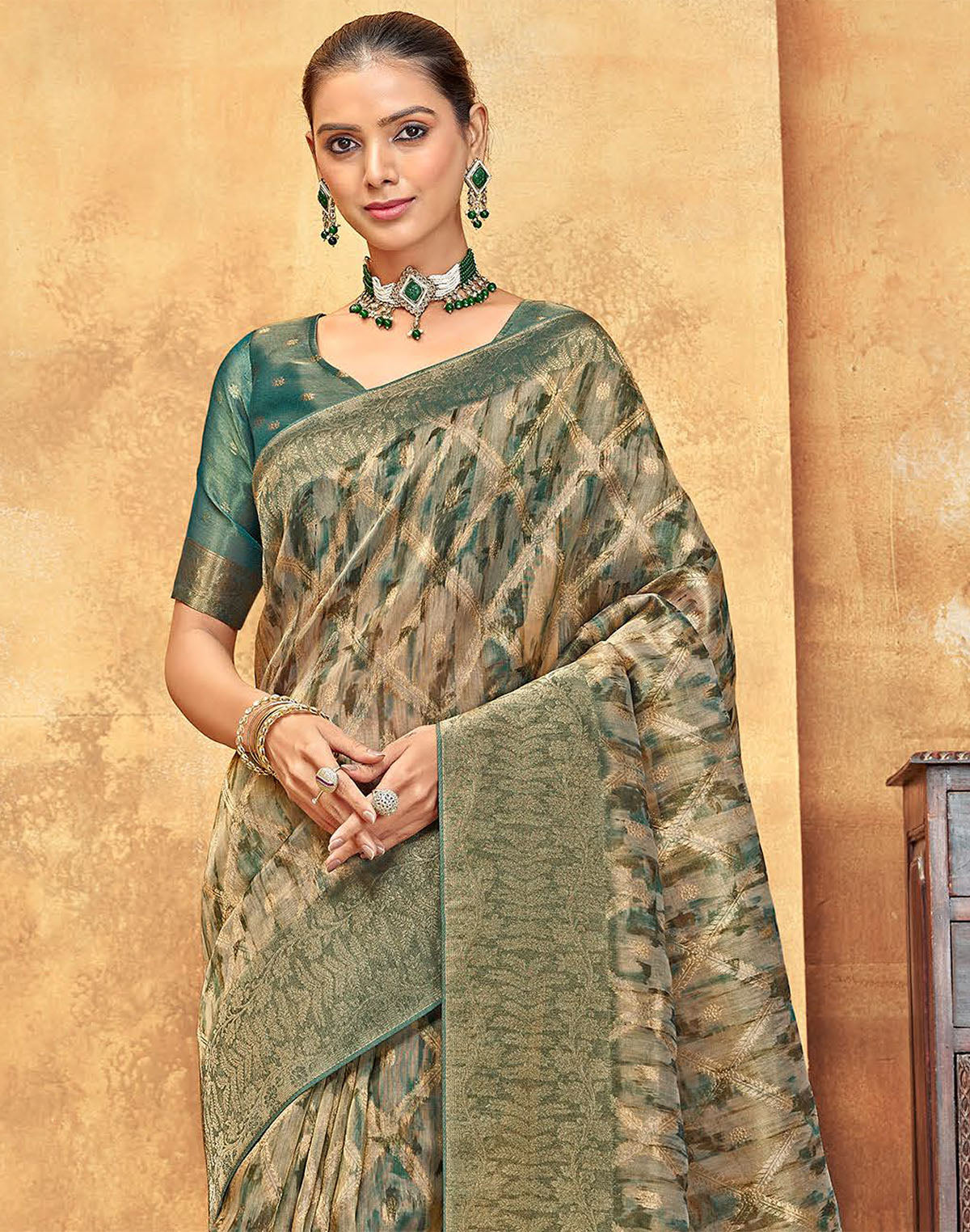 Green all over Woven Design Organza Saree