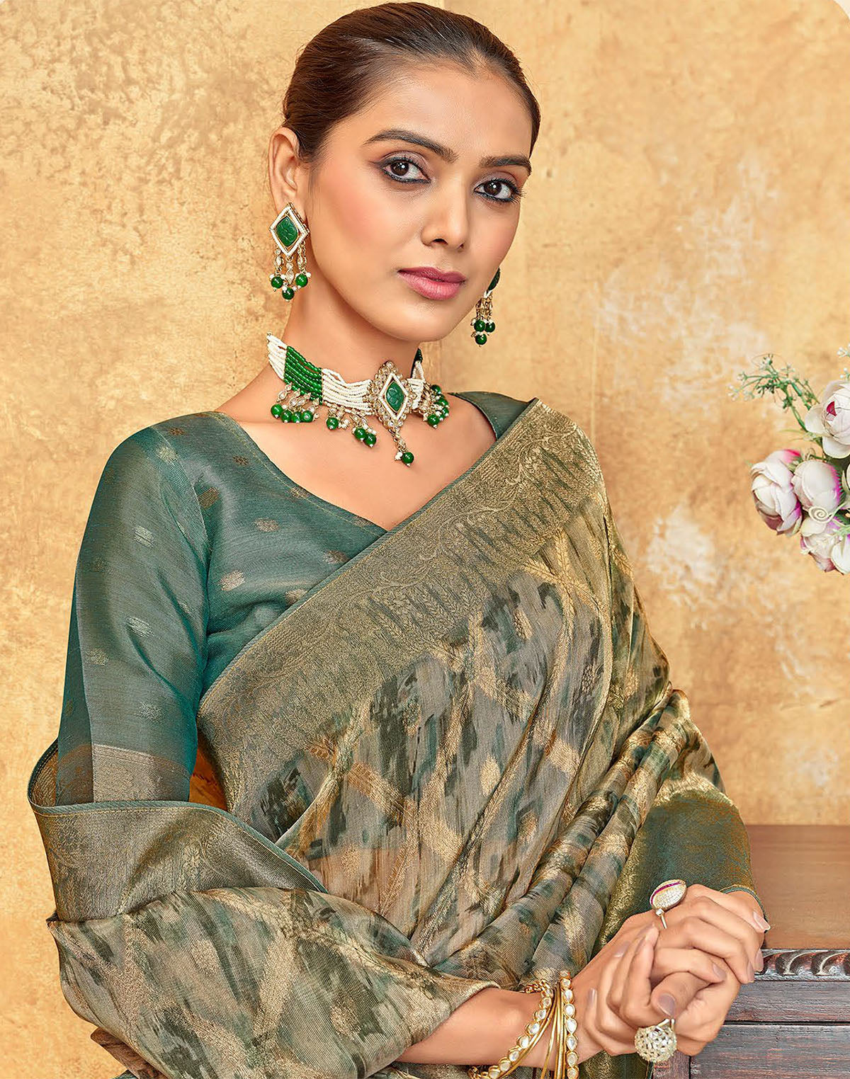 Green all over Woven Design Organza Saree