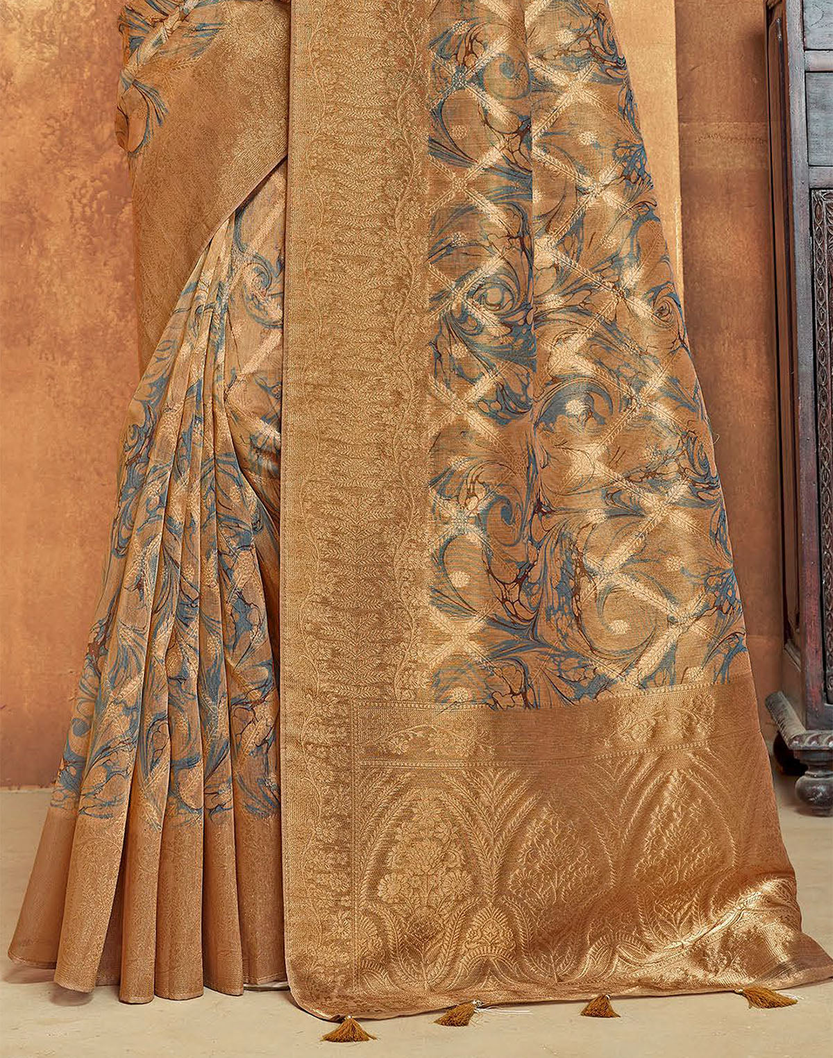 Light Brown Graphic design Organza Saree