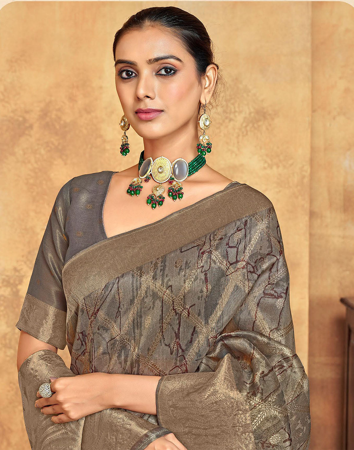 Grey Butta Pattern Organza Self Saree