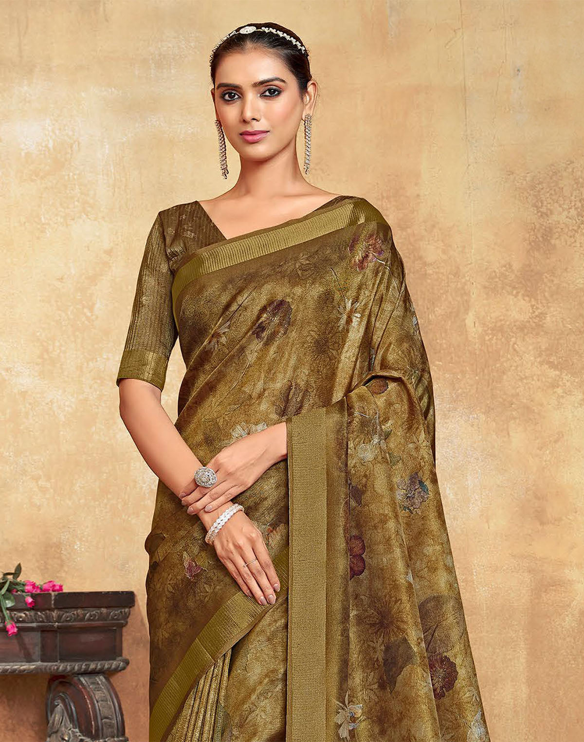Mehendi Green Dola Silk Saree with Self Blouse