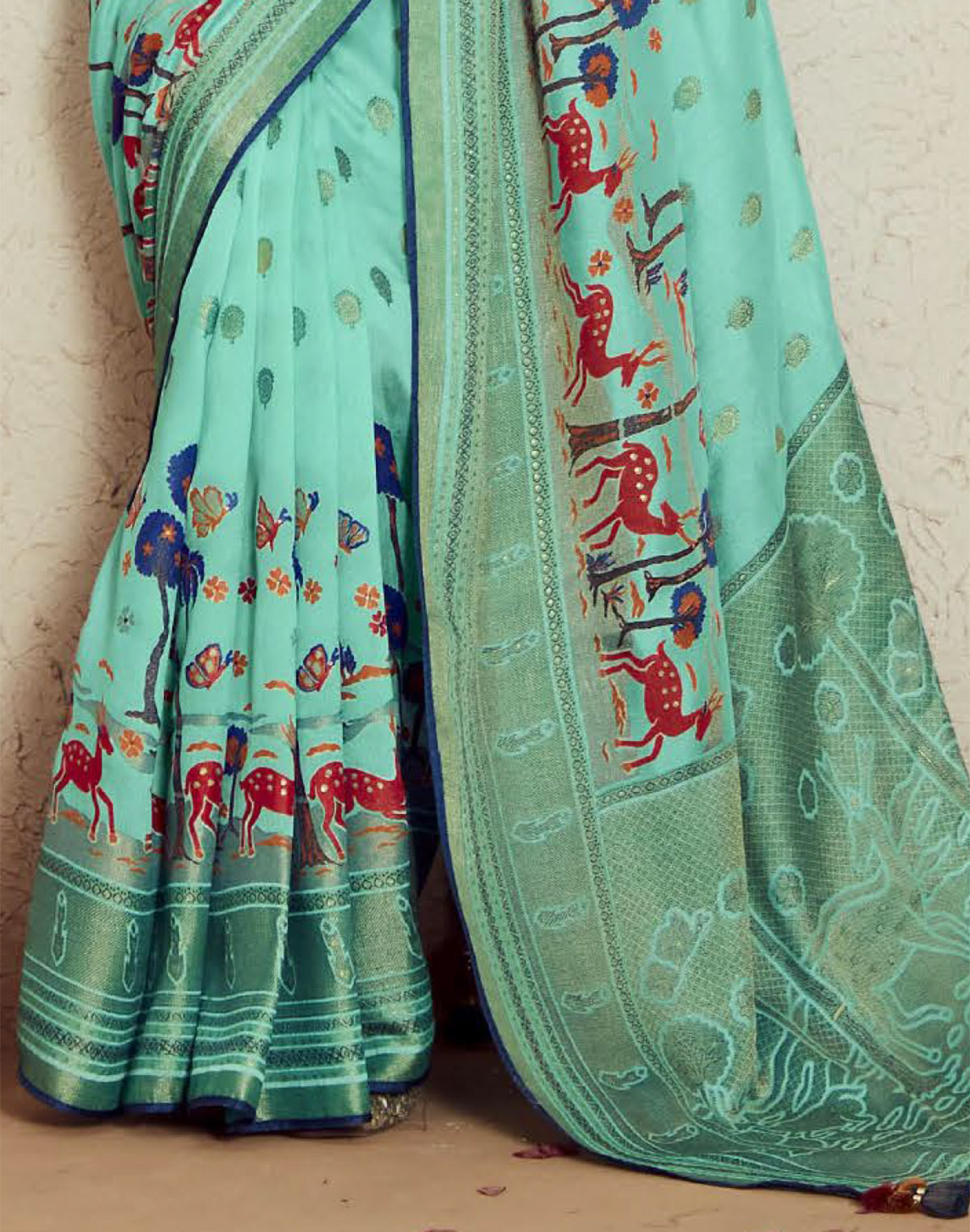 Sea Green Brasso Silk Saree with Embroidered Blouse