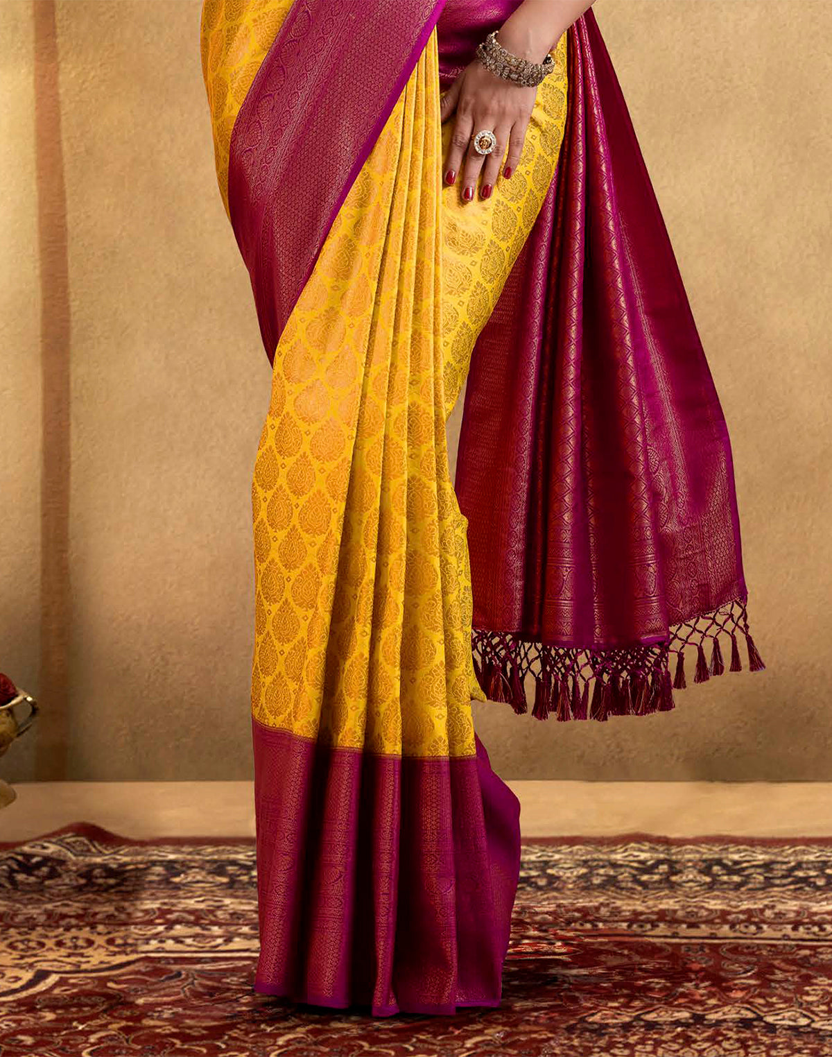 Soft Banaras Yellow Coloured Contrast Border Saree