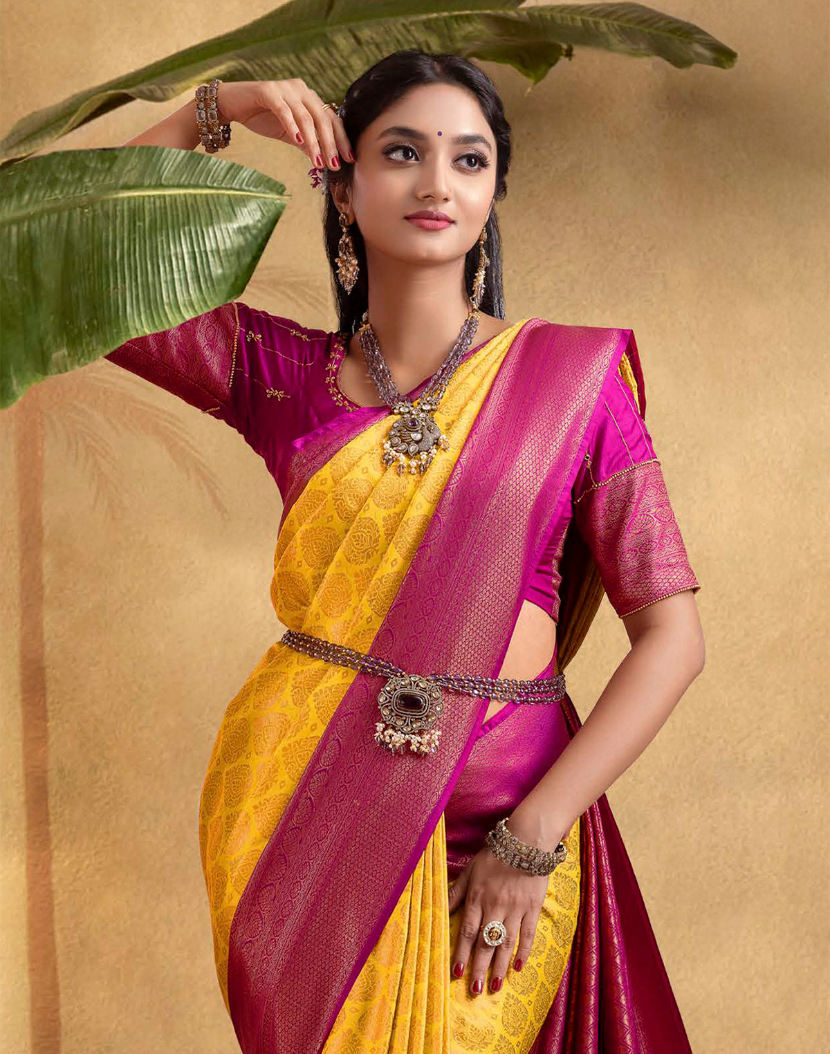 Soft Banaras Yellow Coloured Contrast Border Saree