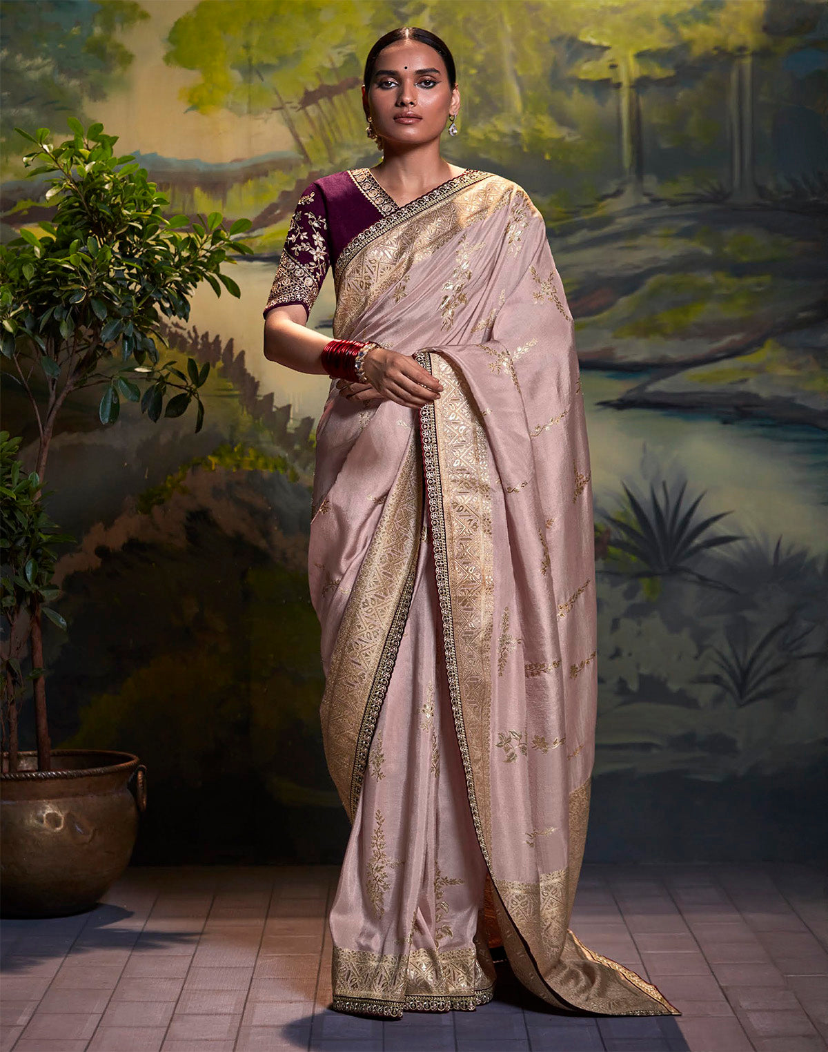 Light Purple Pure Dola Silk Saree with Fancy Lace Border