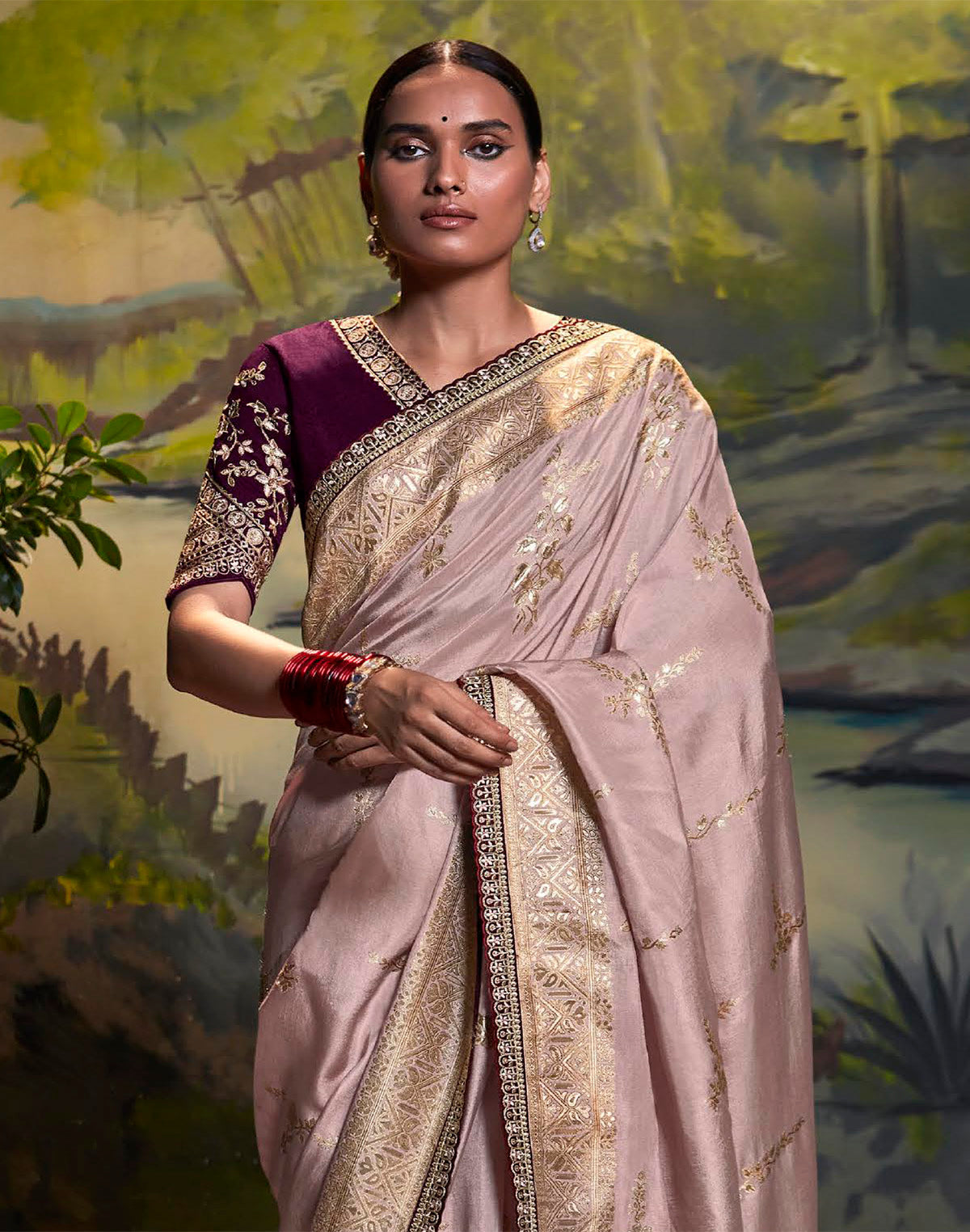 Light Purple Pure Dola Silk Saree with Fancy Lace Border