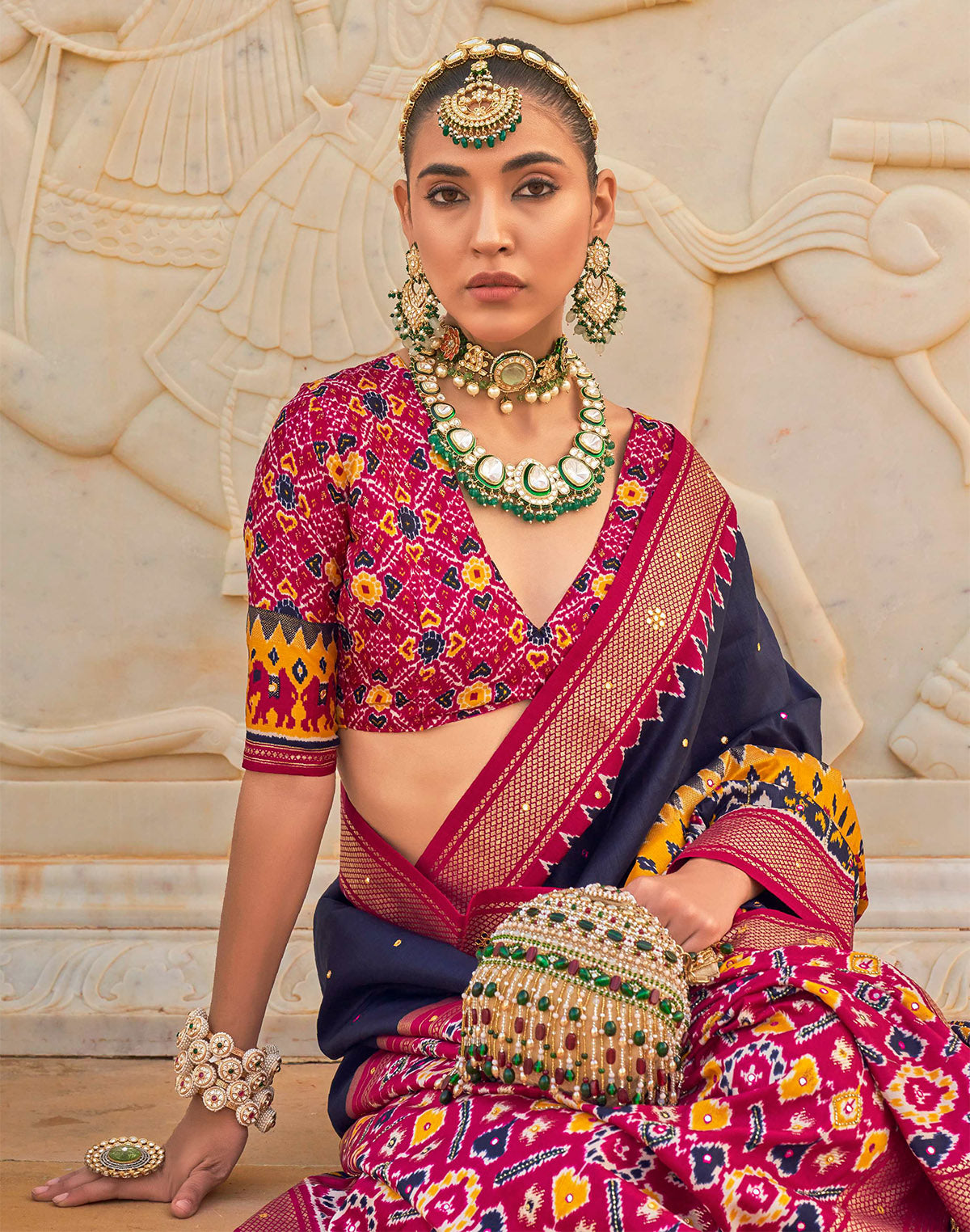 Navy Blue Style Patola Mirror work Saree