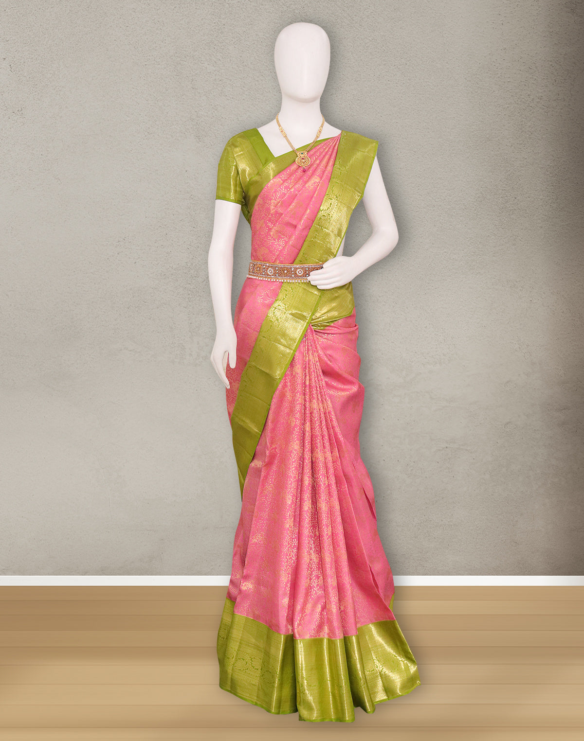 Elegant Light Pink Kanchi Pattu Pure Silk Saree with Contrast Border