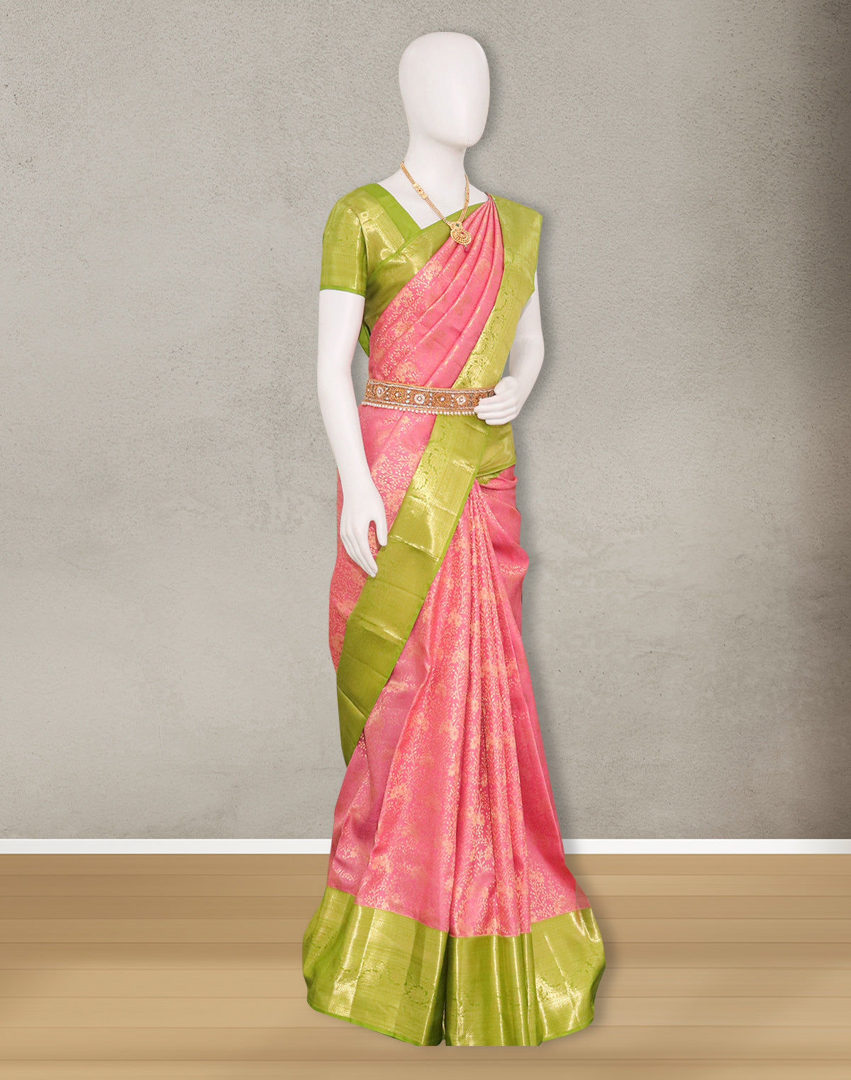 Elegant Light Pink Kanchi Pattu Pure Silk Saree with Contrast Border