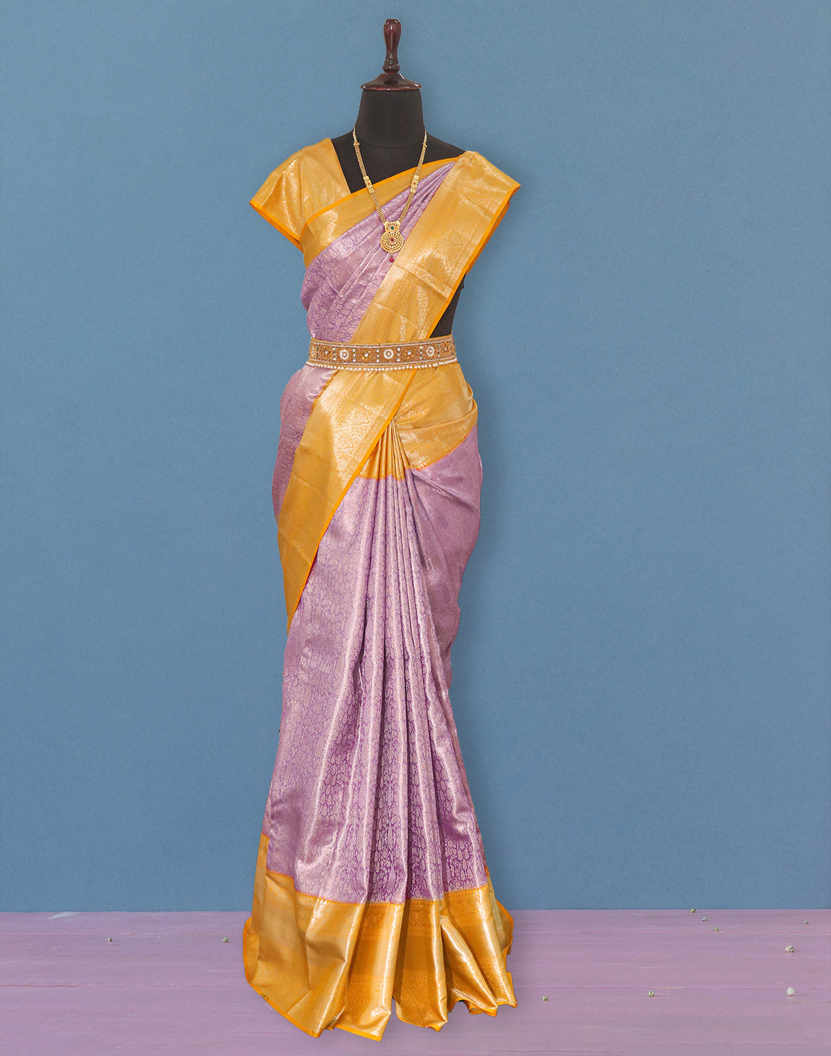 Light Purple all over Silver Zari Tissue Jaal Saree with Contrast Border