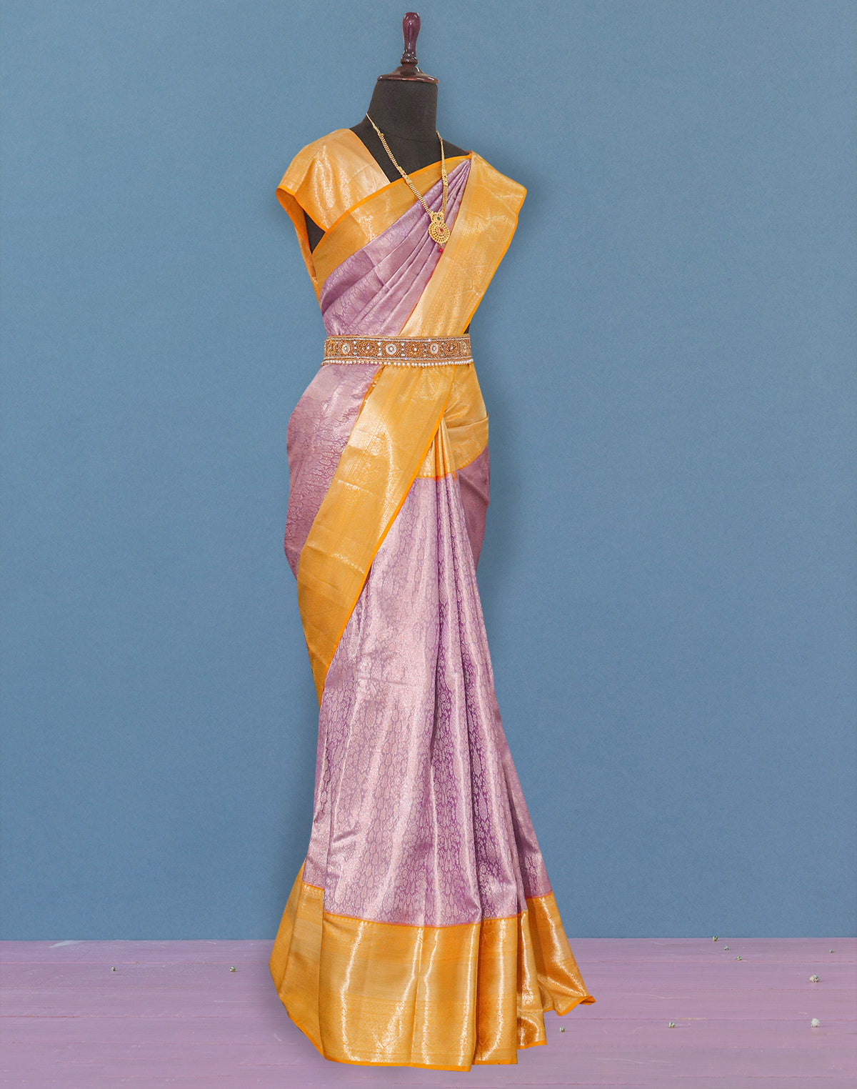 Light Purple all over Silver Zari Tissue Jaal Saree with Contrast Border