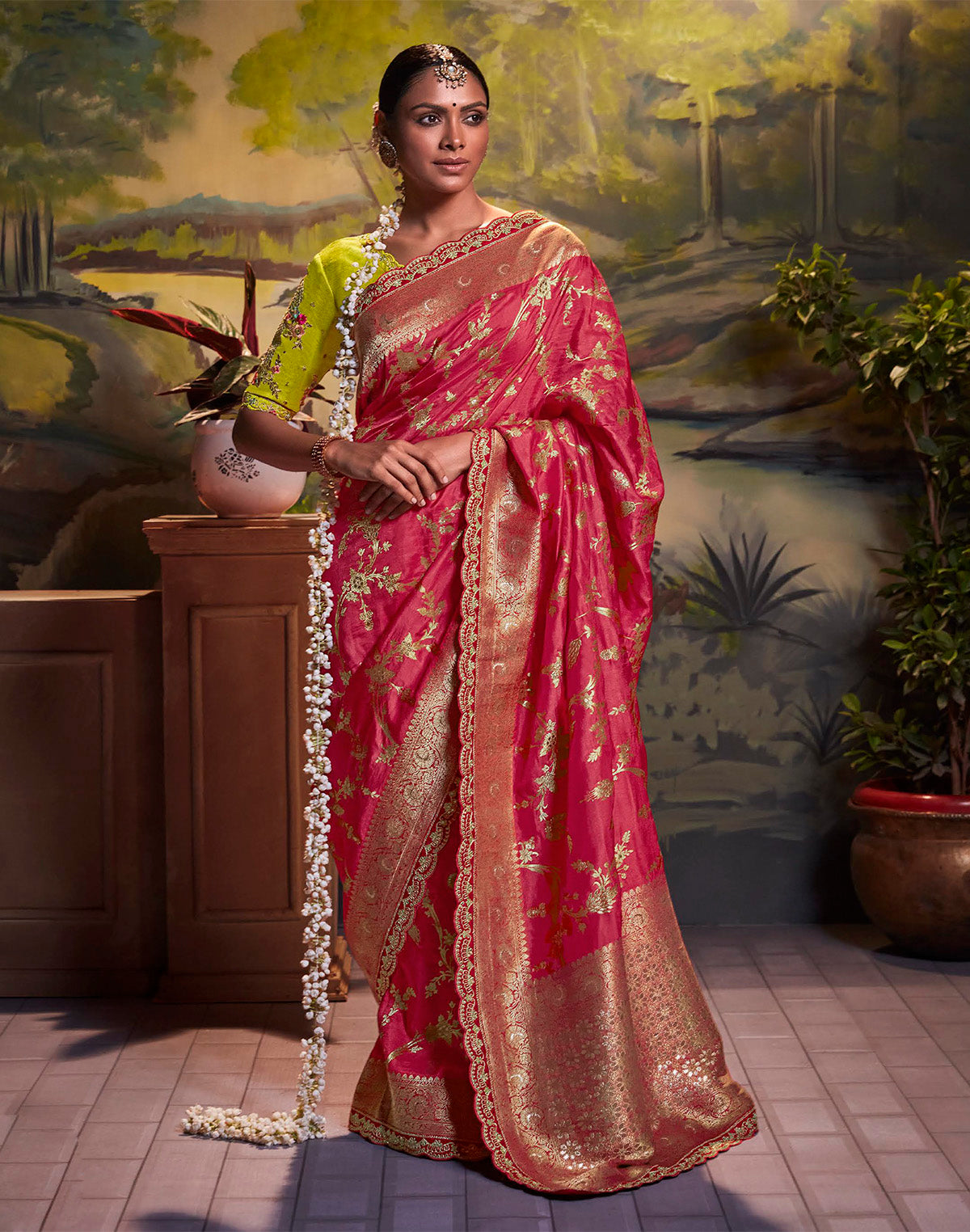 Pink Color Pure Dola Silk Saree with Contrast Designerwork Blouse