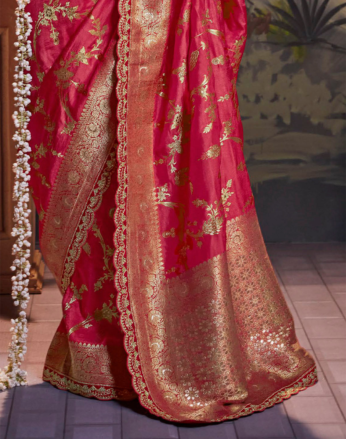 Pink Color Pure Dola Silk Saree with Contrast Designerwork Blouse