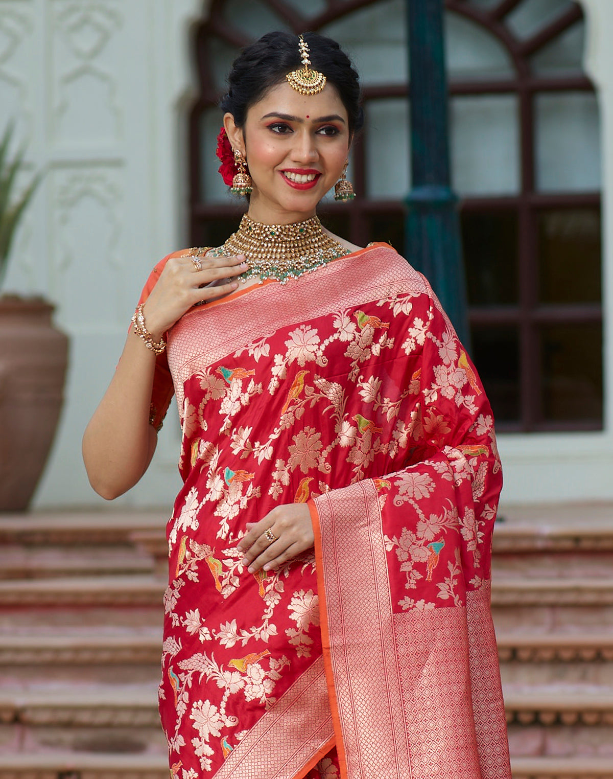 Red all over full Jaal work Handloom Silk Banarasi Saree