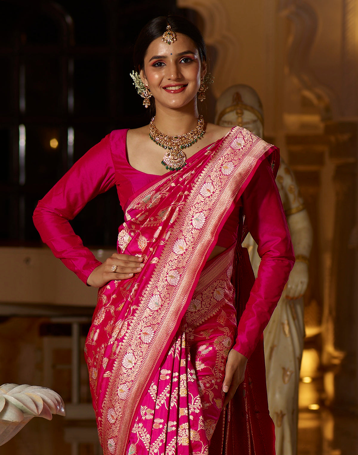 Magenta Floral heavy Jaal work Handloom Silk Banarasi Saree