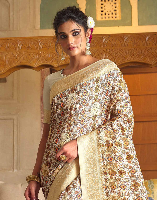 Soft Dola Silk Zari weaving Cream Saree