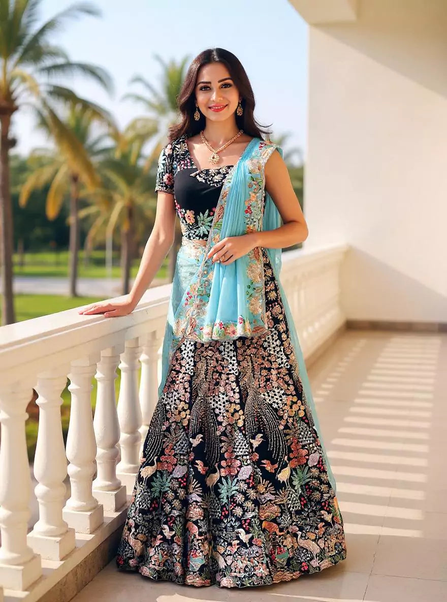 Full All Over Heavy Cutdana work Navy Blue Bridal Half Saree