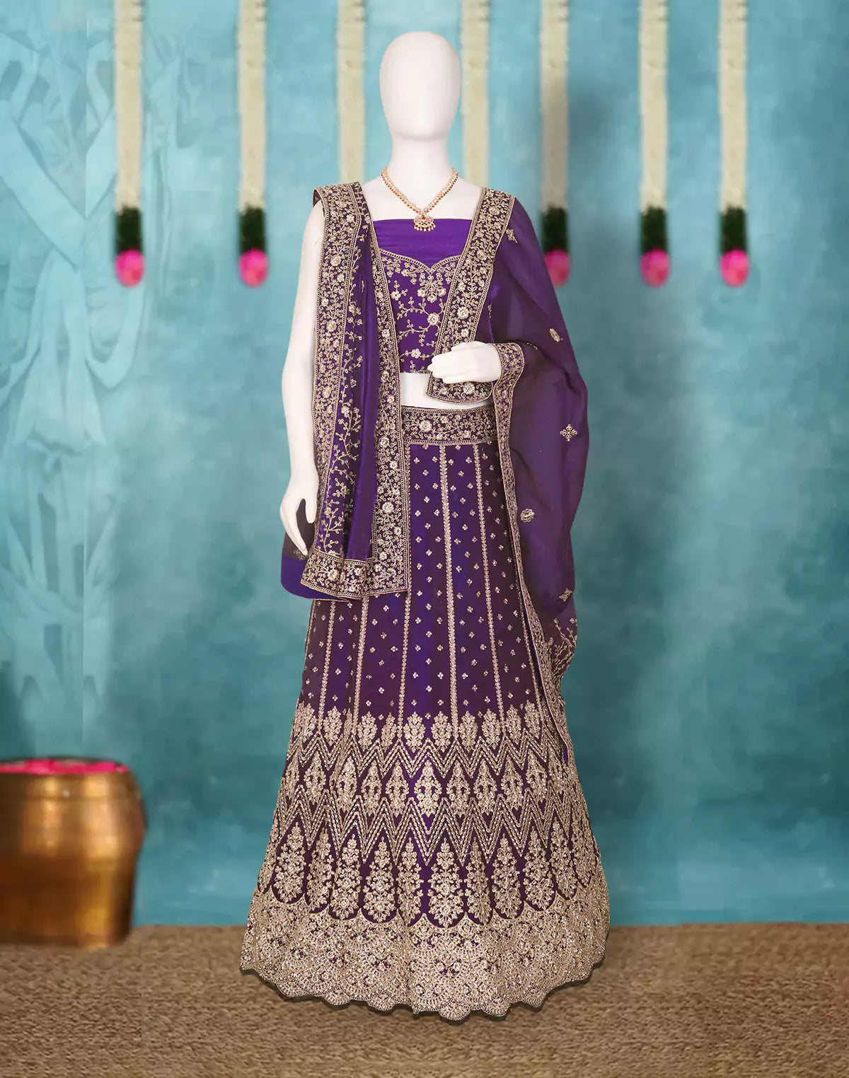 Beautifully Jimmy Choo Heavy Stones with Gold Zari work Purple Lehenga Set