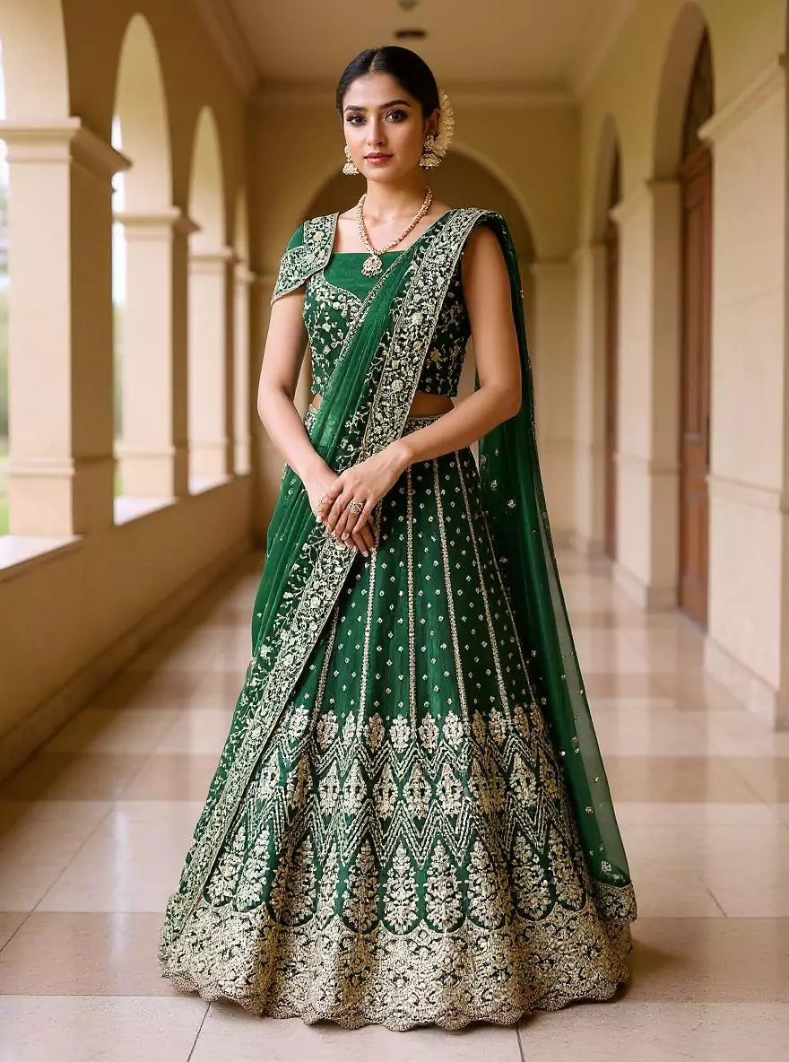 Beautifully Jimmy Choo Rama Color Heavy Stones with Zari work Lehenga Set