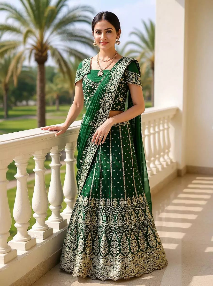 Beautifully Jimmy Choo Rama Color Heavy Stones with Zari work Lehenga Set