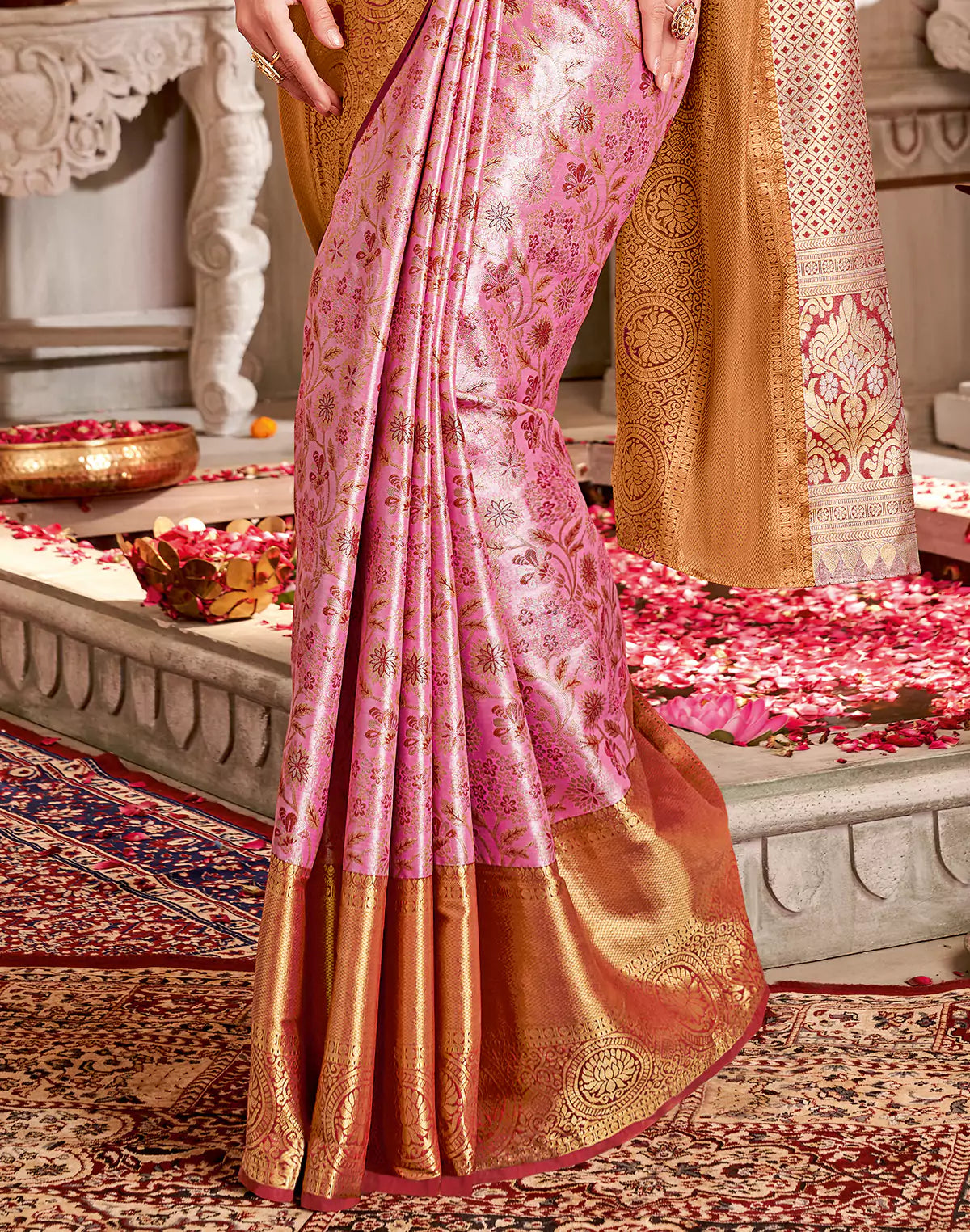Light Pink Floral Tissue Jaal Semi Silk Fancy Saree