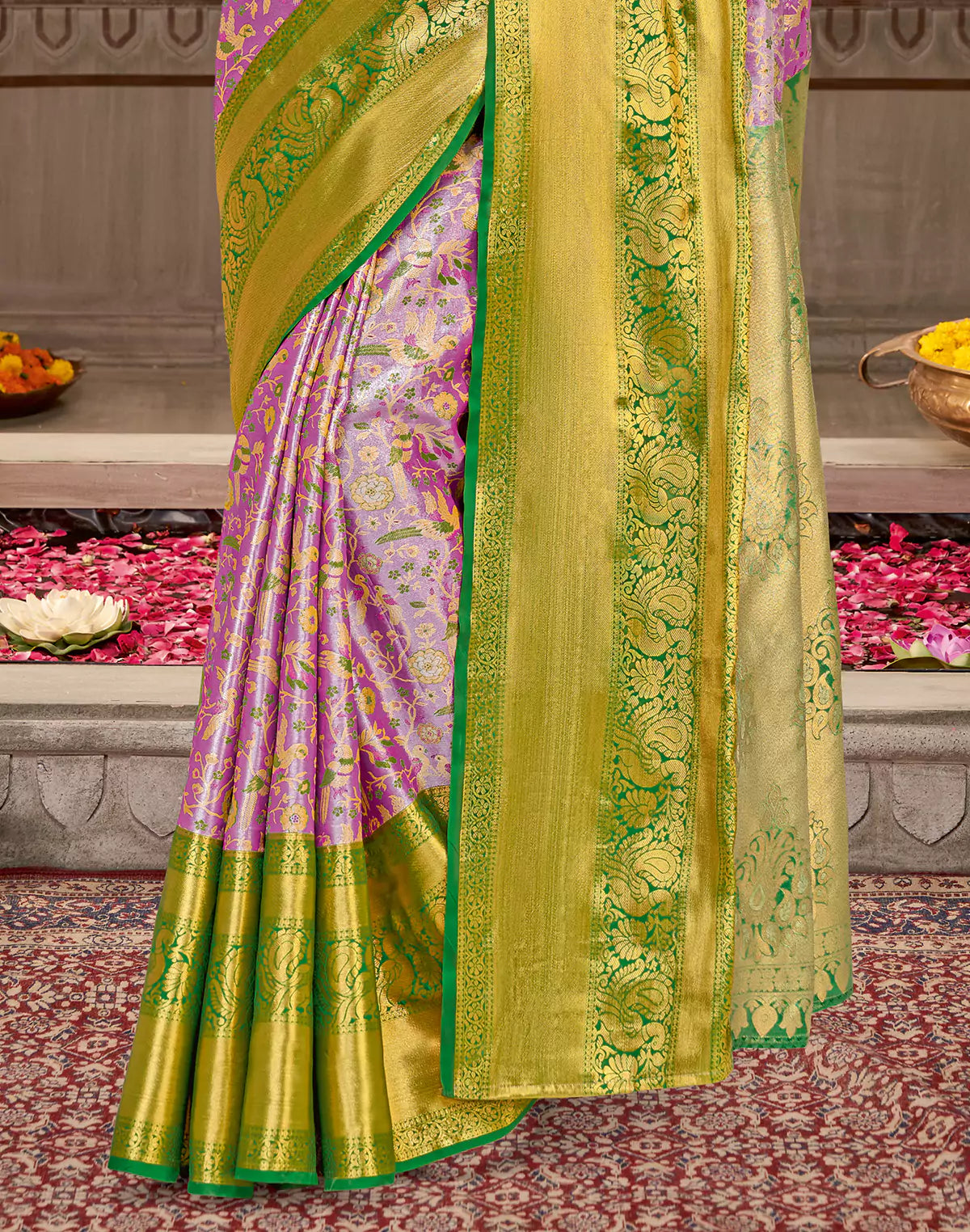 Birds with Floral Tissue Jaal Violet Shaded Semi Silk Saree