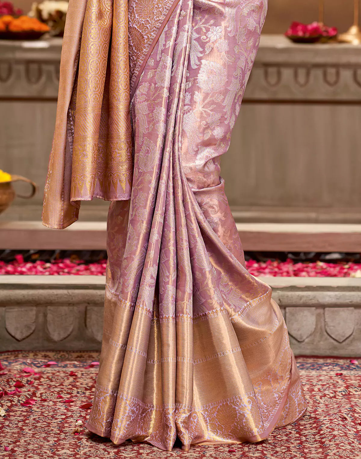 Semi Silk Floral Tissue Jaal Light Violet Saree