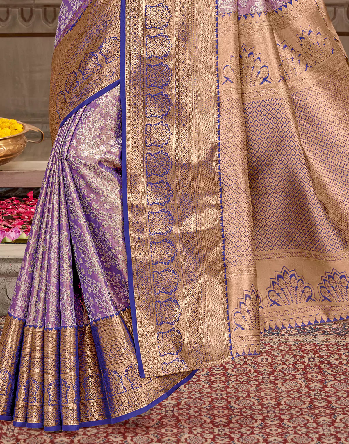 Floral Tissue Jaal Copper Zari Semi Silk Purple Saree