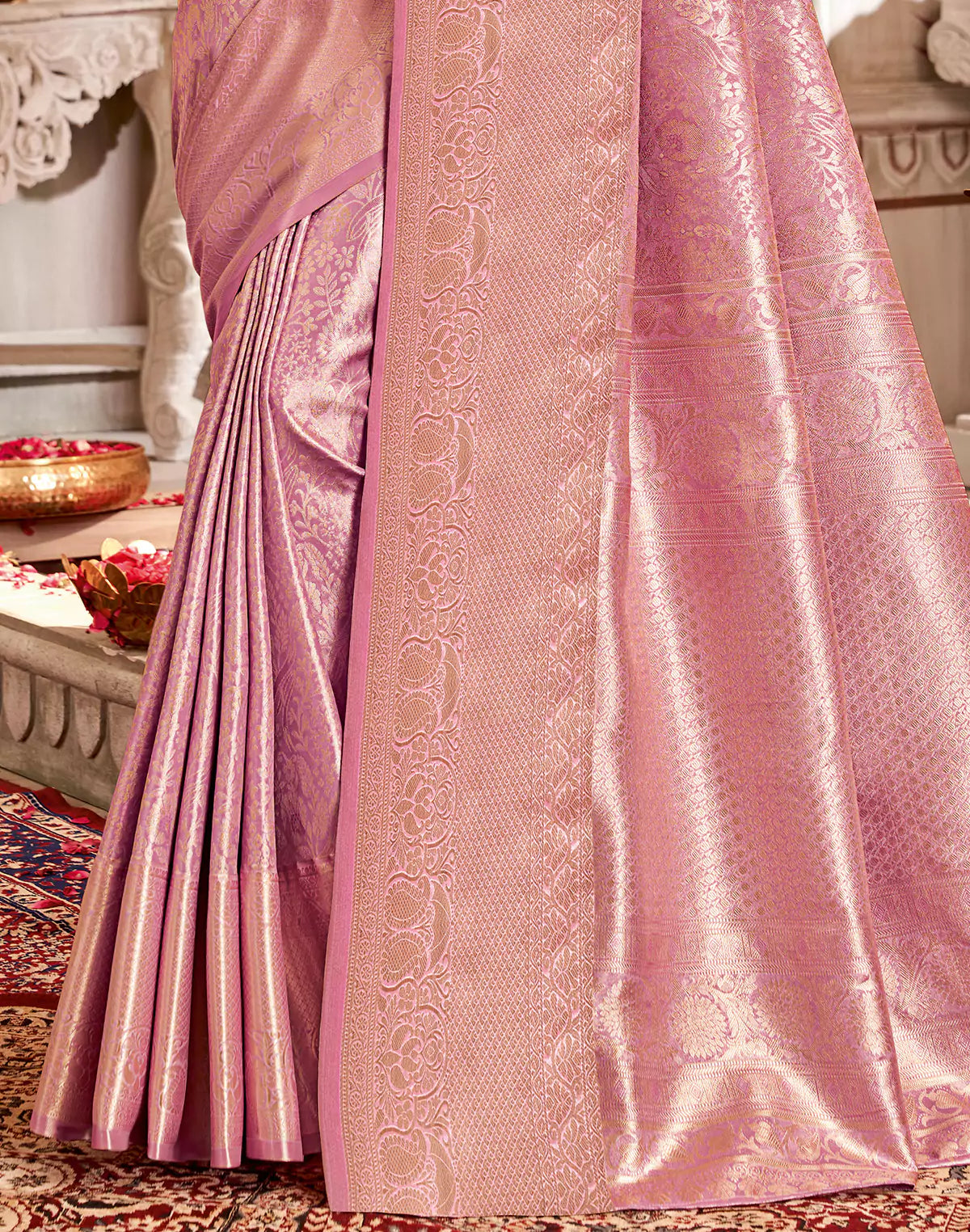 Light Purple Floral Semi Silk Tissue Jaal Self Border Saree