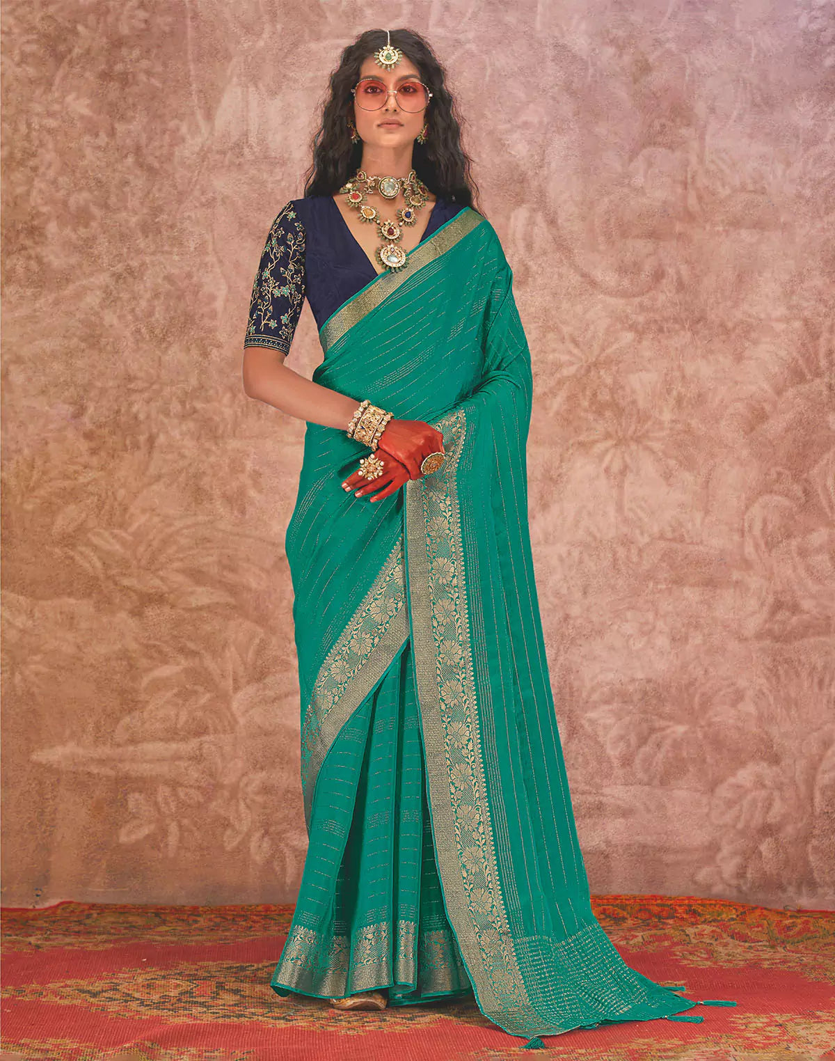Light Sea Green Chiffon Saree with Embroidery work Blouse