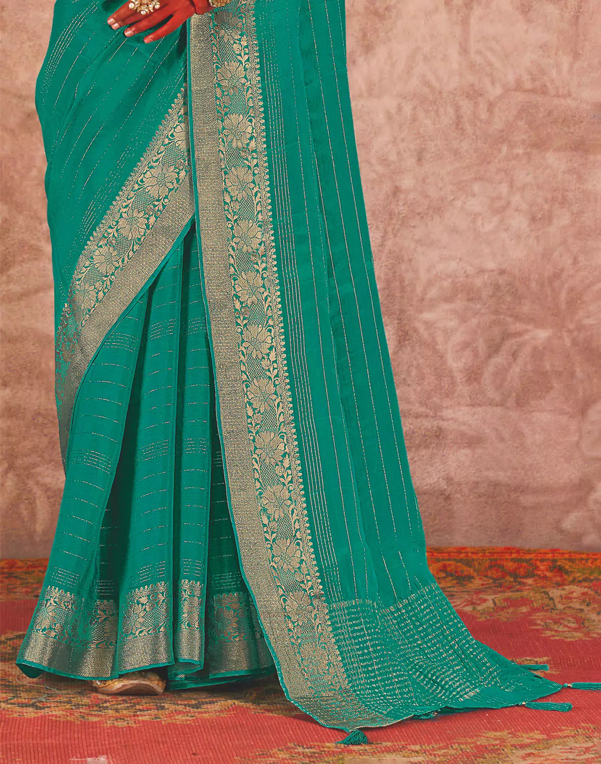 Light Sea Green Chiffon Saree with Embroidery work Blouse