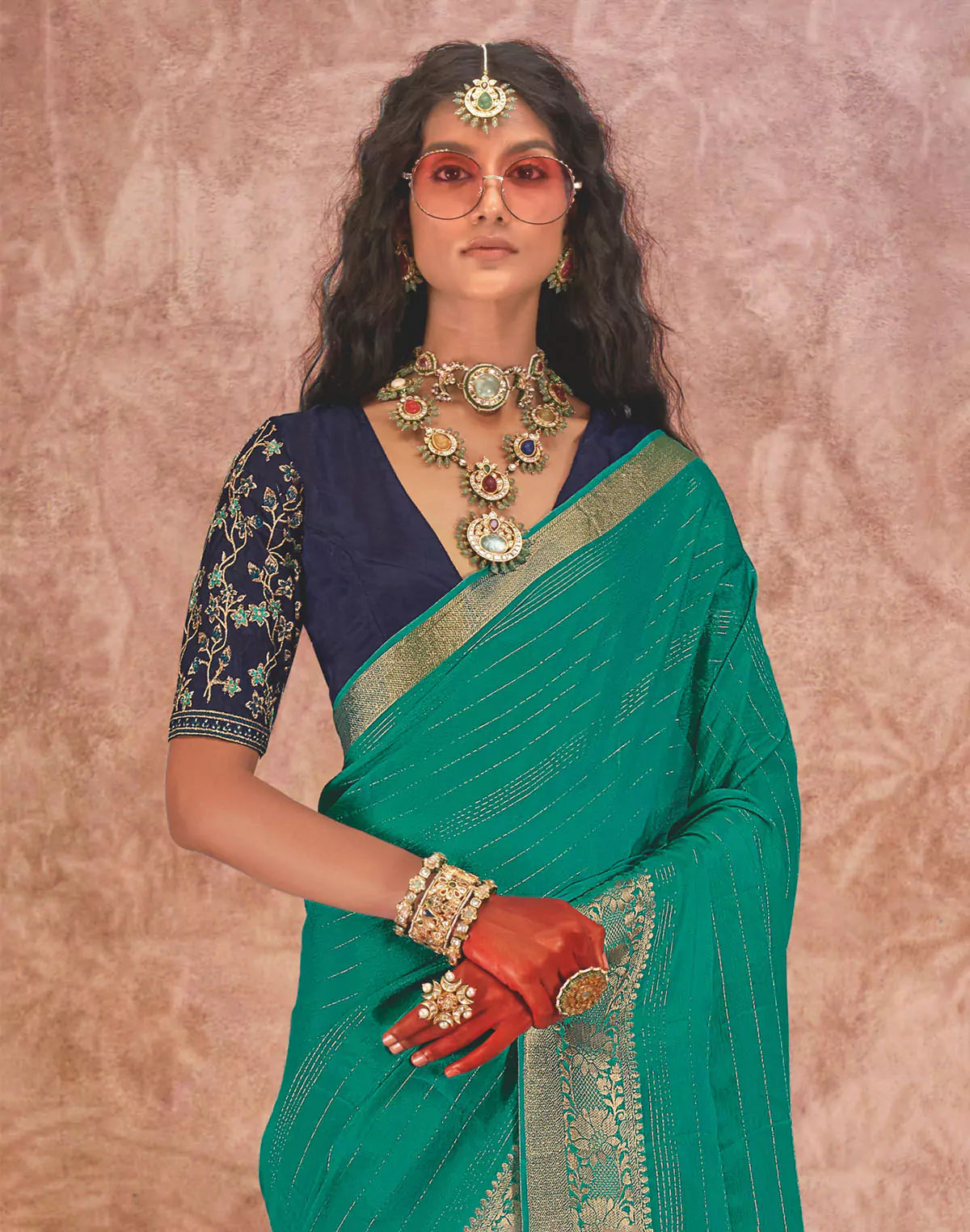 Light Sea Green Chiffon Saree with Embroidery work Blouse