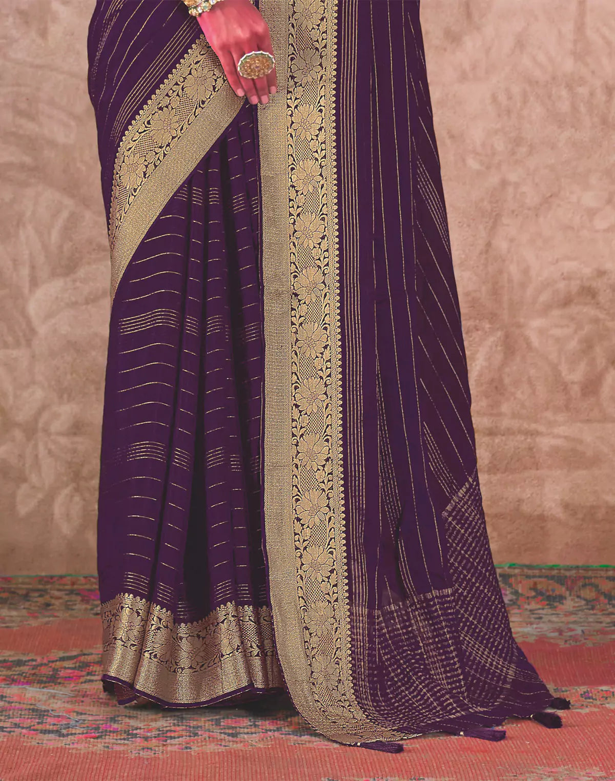Elegant Purple and Green Chiffon Saree with Embroidery Blouse
