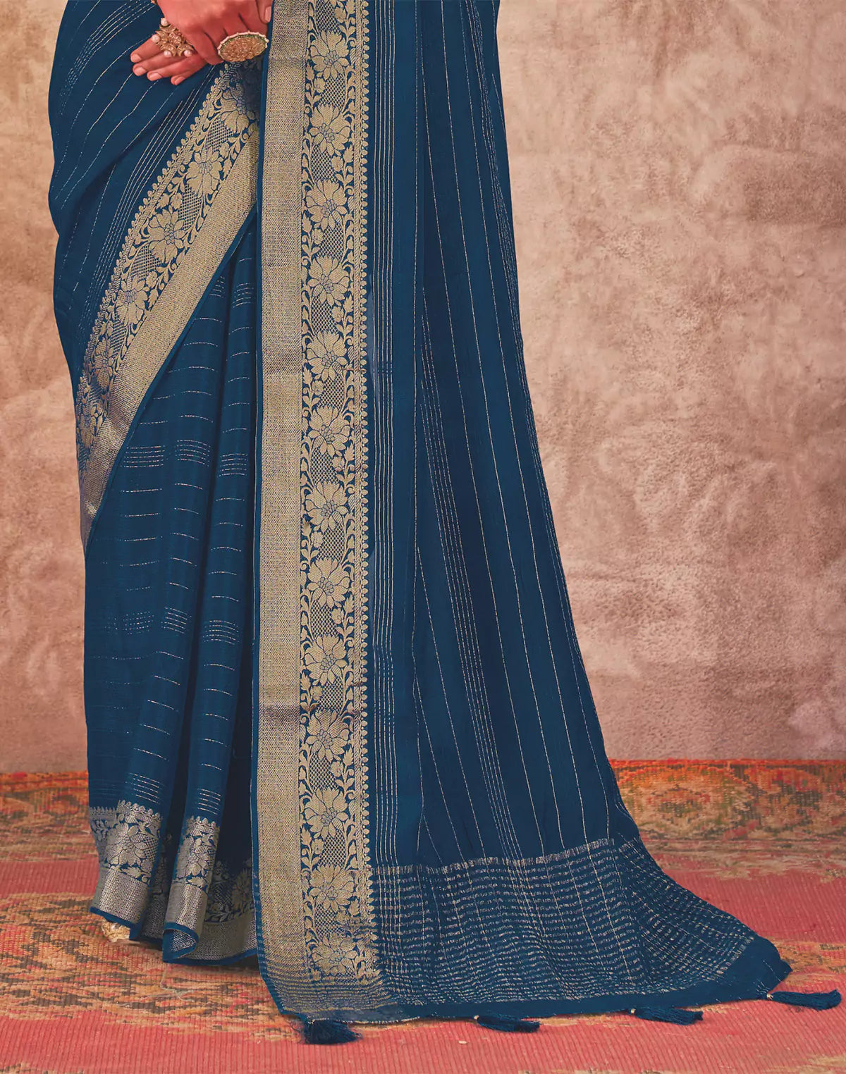 Peacock Blue Chiffon Party Wear Saree and Embroidery work Blouse