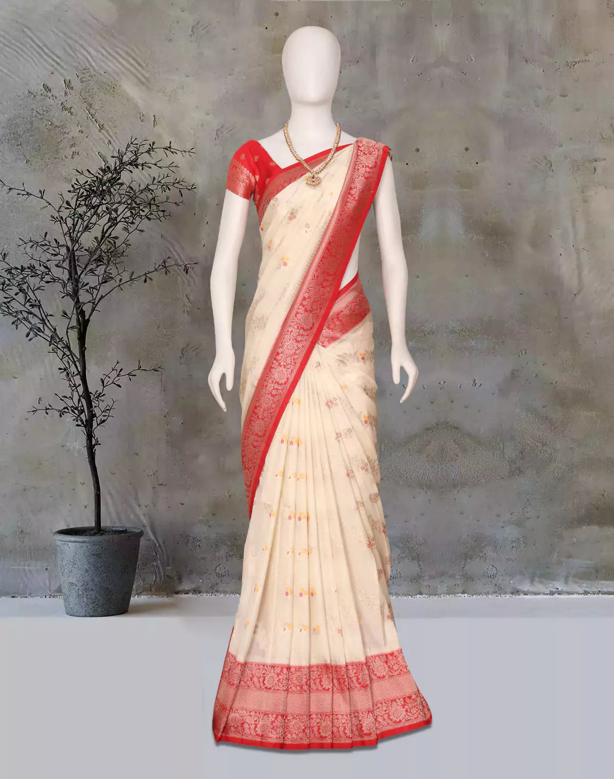 Cream Banaras Semi Georgette Contrast Saree with Kanchi Border