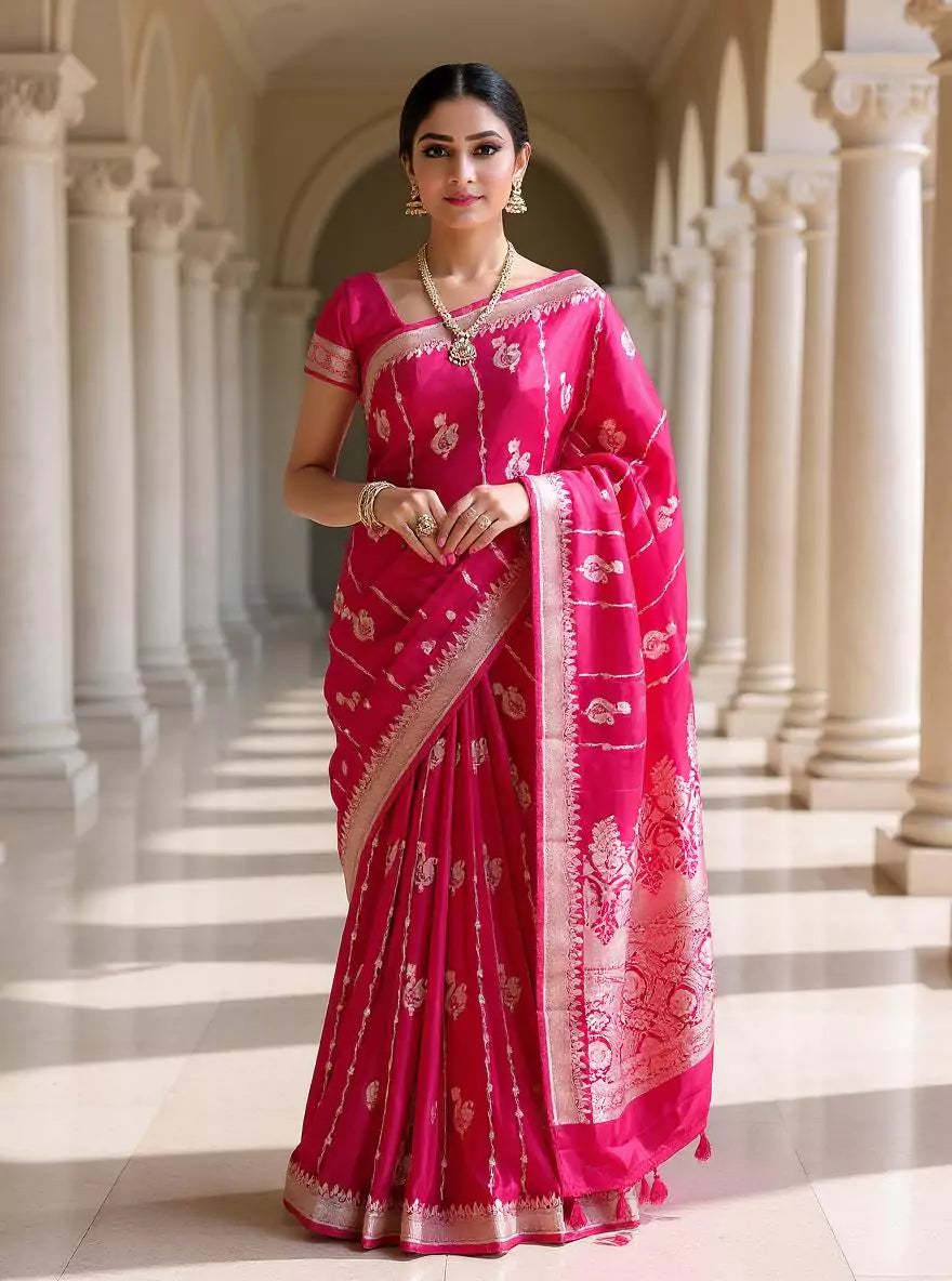 Magenta Novelty Design Mashru Silk Saree and Self Jacquard Blouse
