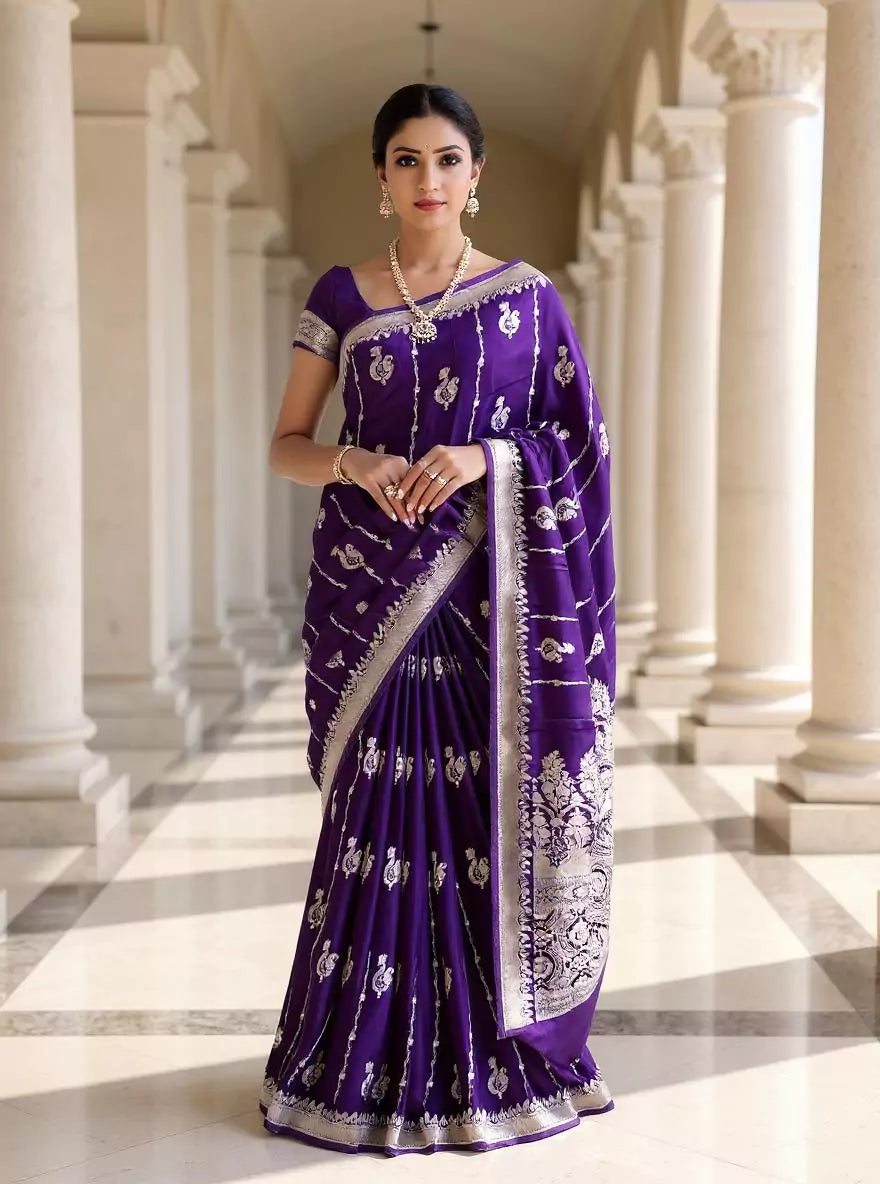 Purple Novelty Design Mashru Silk Saree and Self Jacquard Blouse