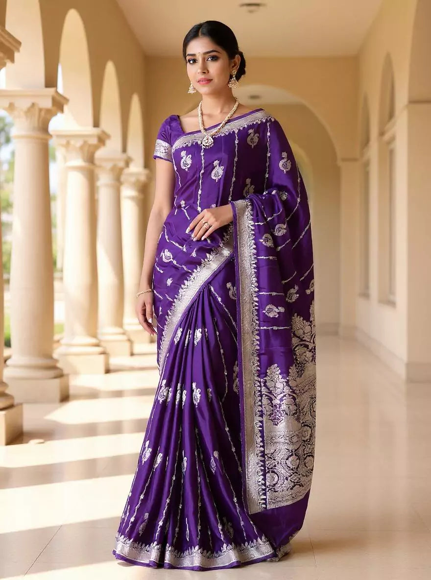 Purple Novelty Design Mashru Silk Saree and Self Jacquard Blouse